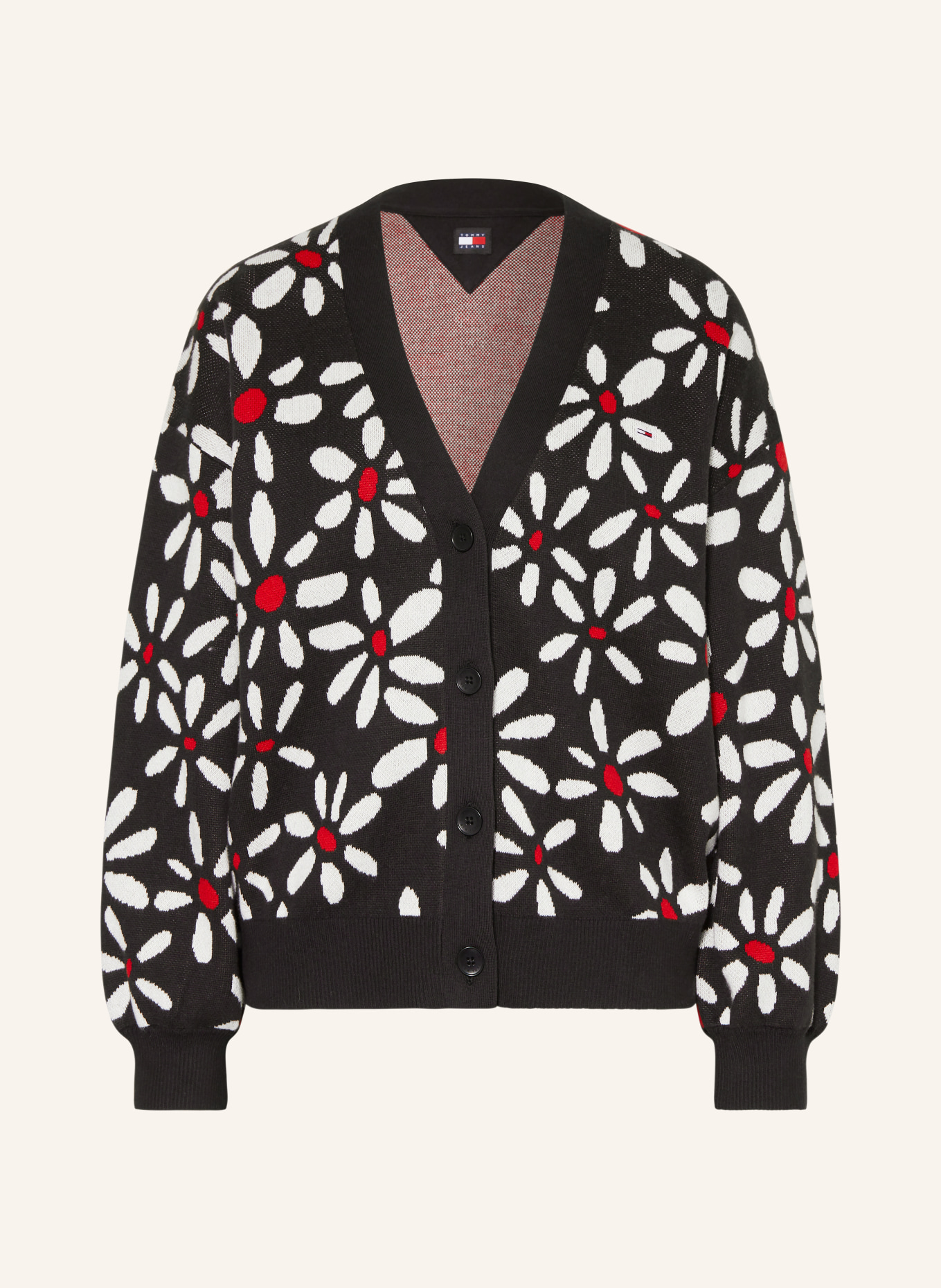 TOMMY JEANS Cardigan, Color: BLACK/ WHITE/ RED (Image 1)
