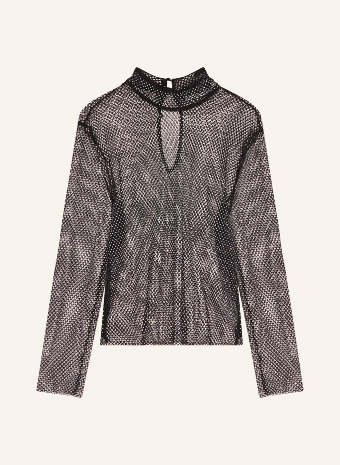GESTUZ Long sleeve shirt YADEGZ with decorative gems, Color: SILVER/ BLACK (Image 1)