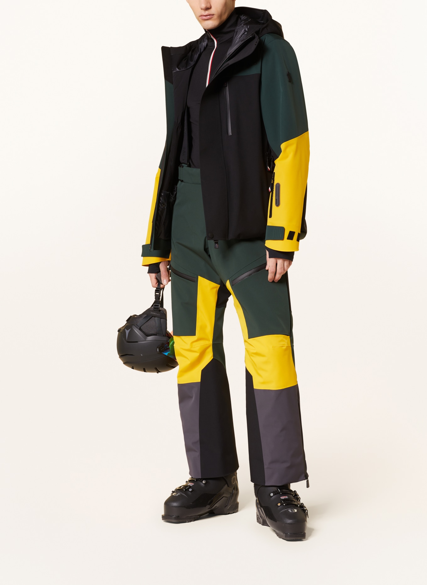 MONCLER GRENOBLE Down ski jacket CERNIAT in black/ dark green/ dark yellow
