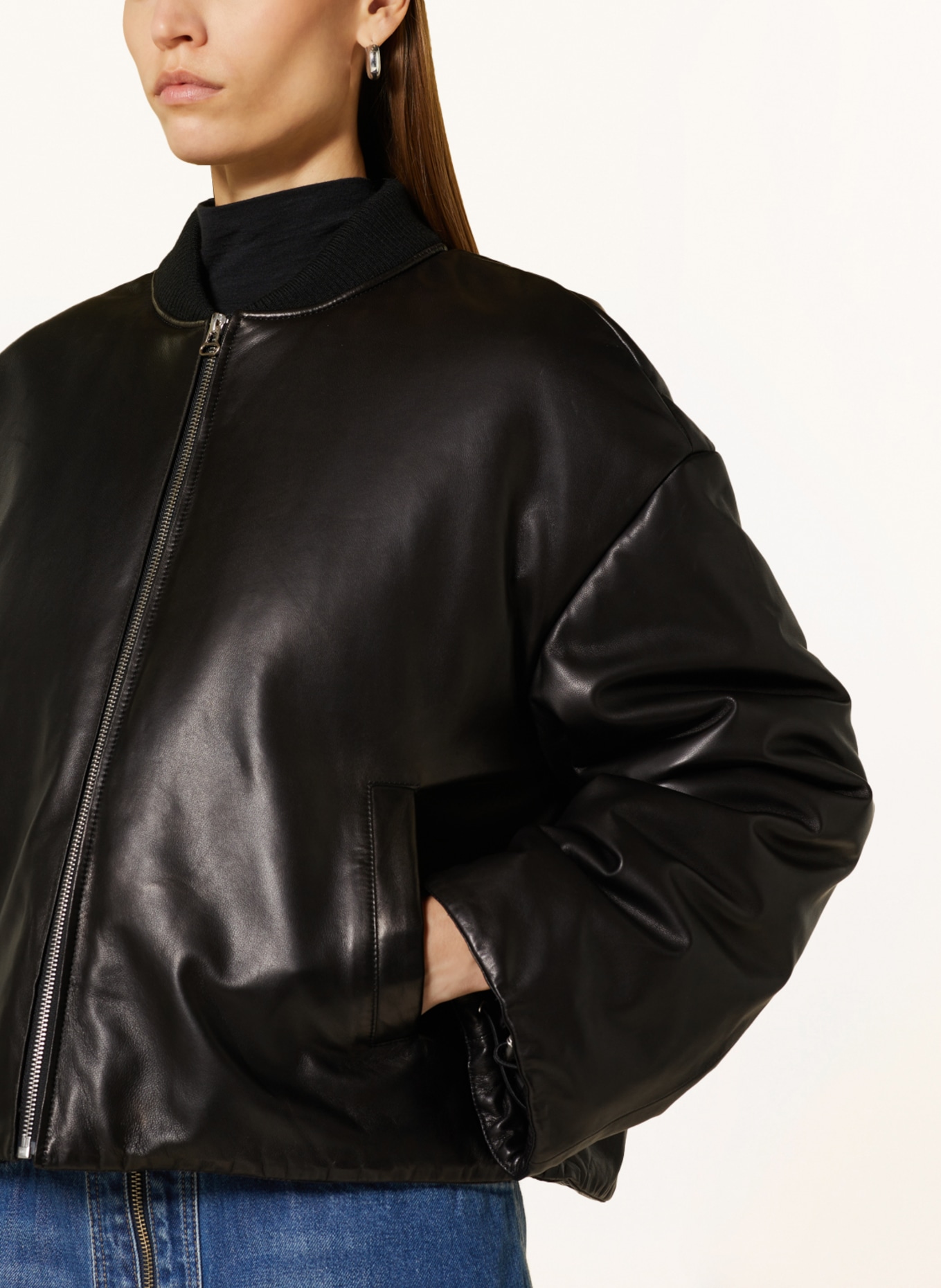 CLOSED Leather bomber jacket, Color: BLACK (Image 4)