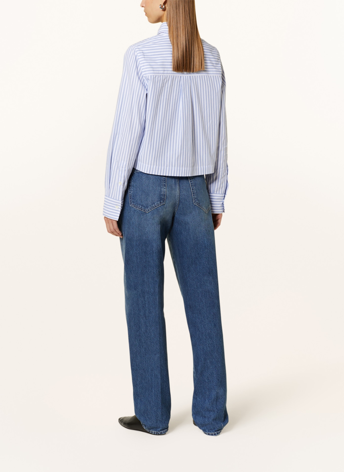CLOSED Cropped shirt blouse, Color: WHITE/ LIGHT BLUE/ BLACK (Image 3)