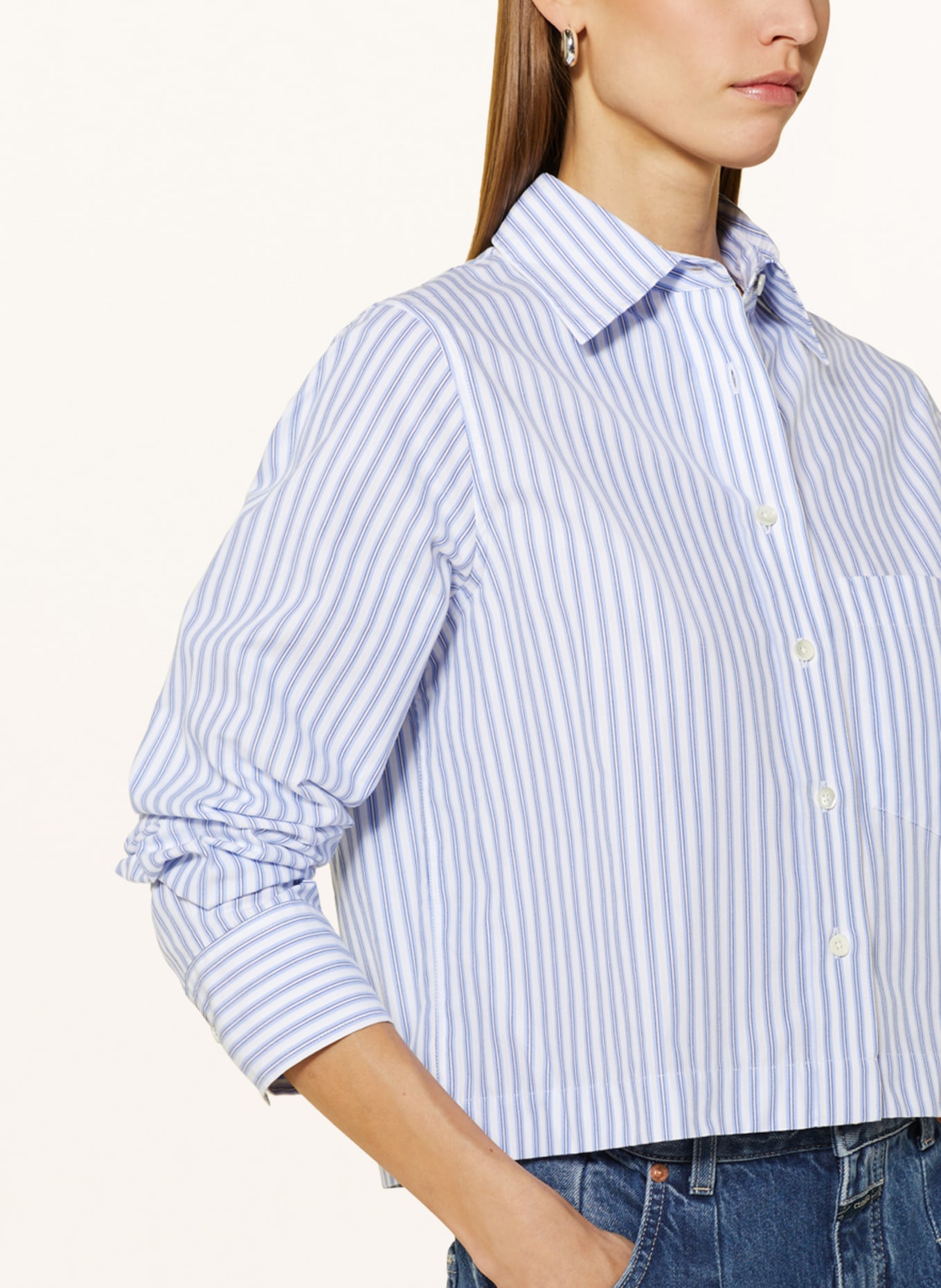 CLOSED Cropped shirt blouse, Color: WHITE/ LIGHT BLUE/ BLACK (Image 4)