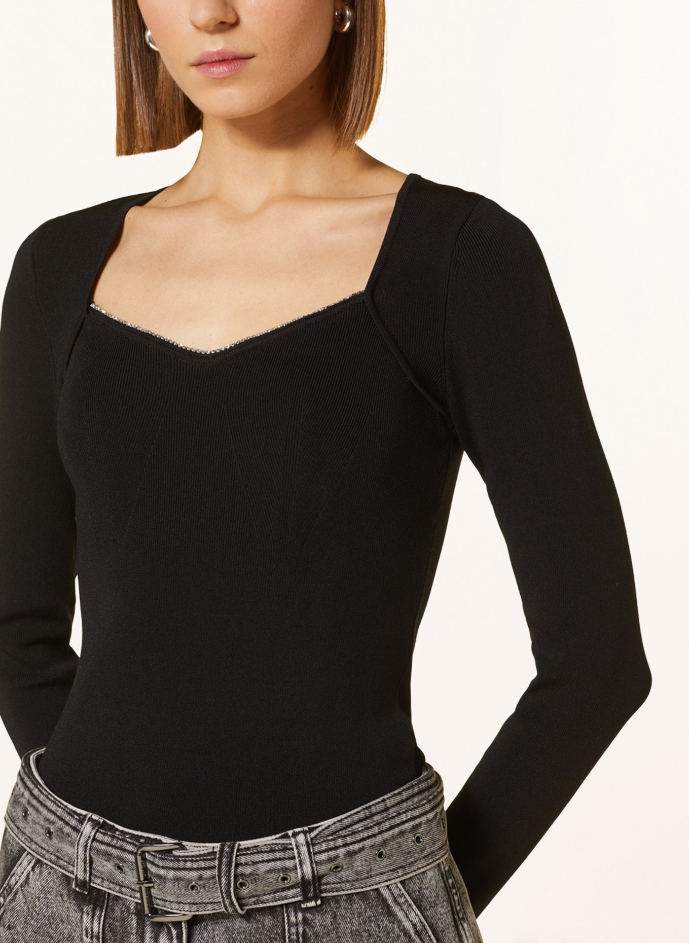 MICHAEL KORS Long sleeve shirt with decorative gems, Color: BLACK (Image 4)