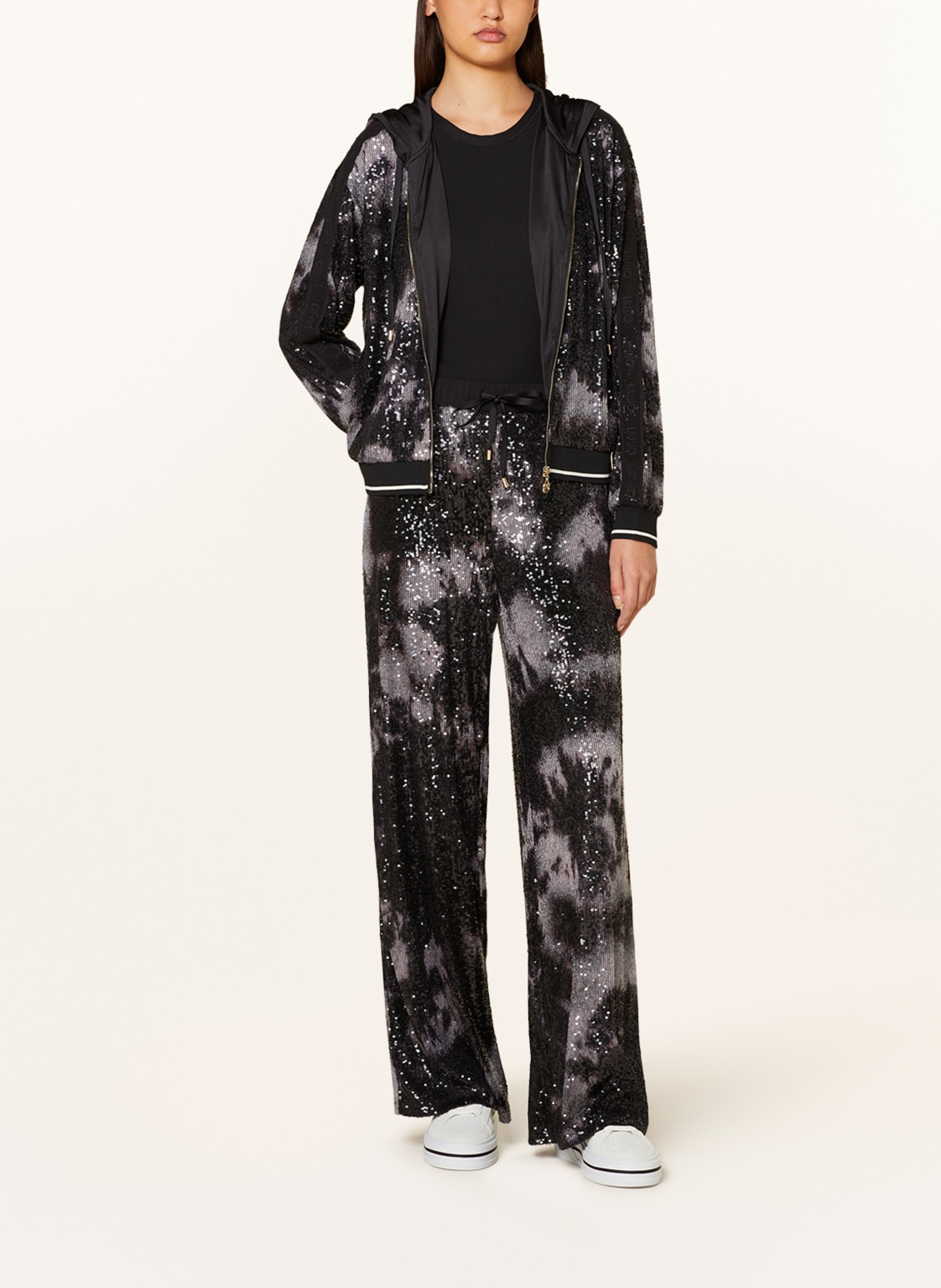 LIU JO Wide leg trousers with sequins, Color: BLACK/ GRAY (Image 2)