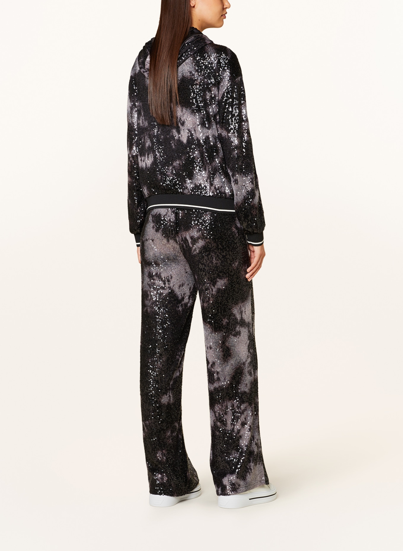 LIU JO Wide leg trousers with sequins, Color: BLACK/ GRAY (Image 3)
