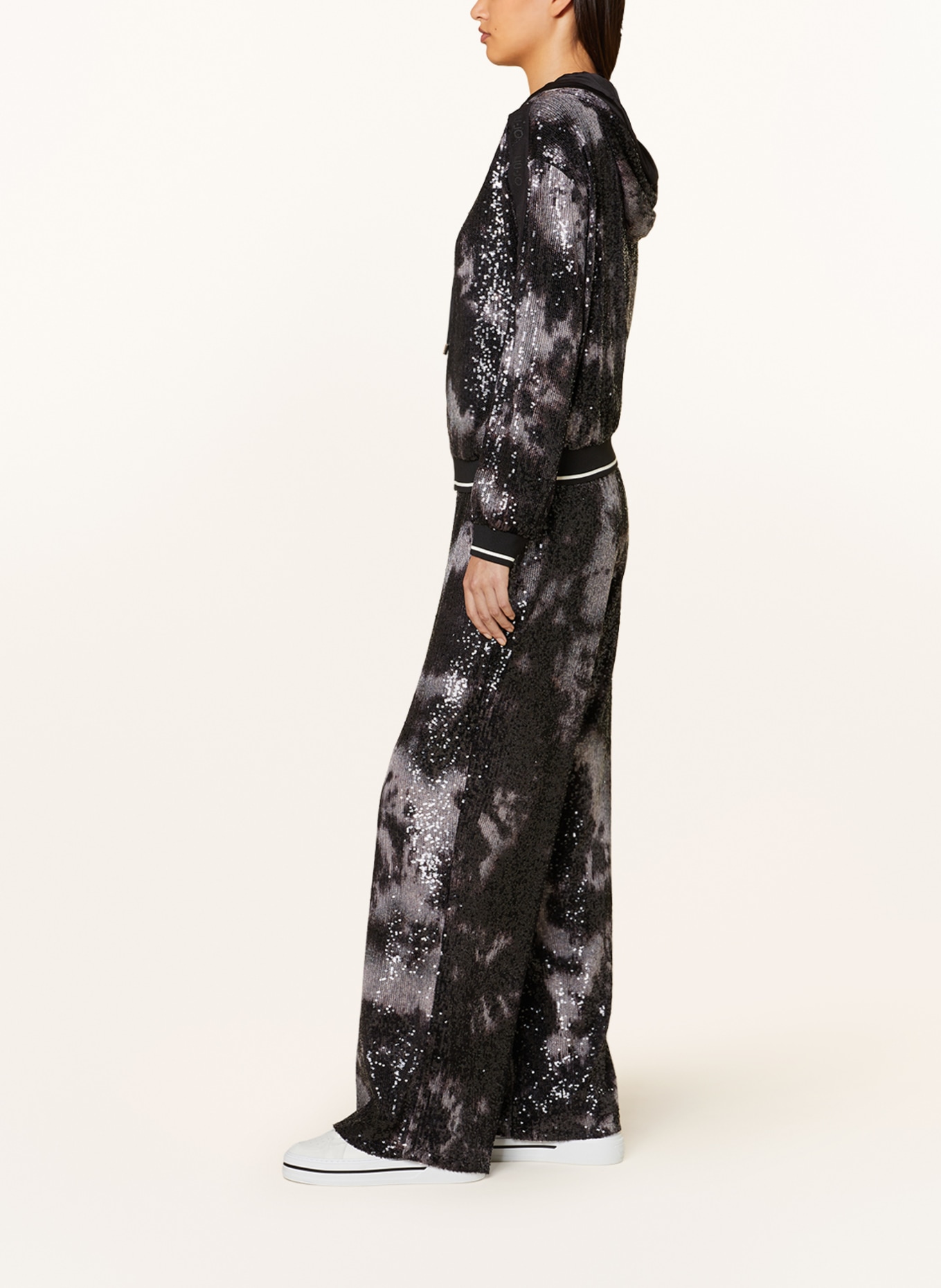 LIU JO Wide leg trousers with sequins, Color: BLACK/ GRAY (Image 4)