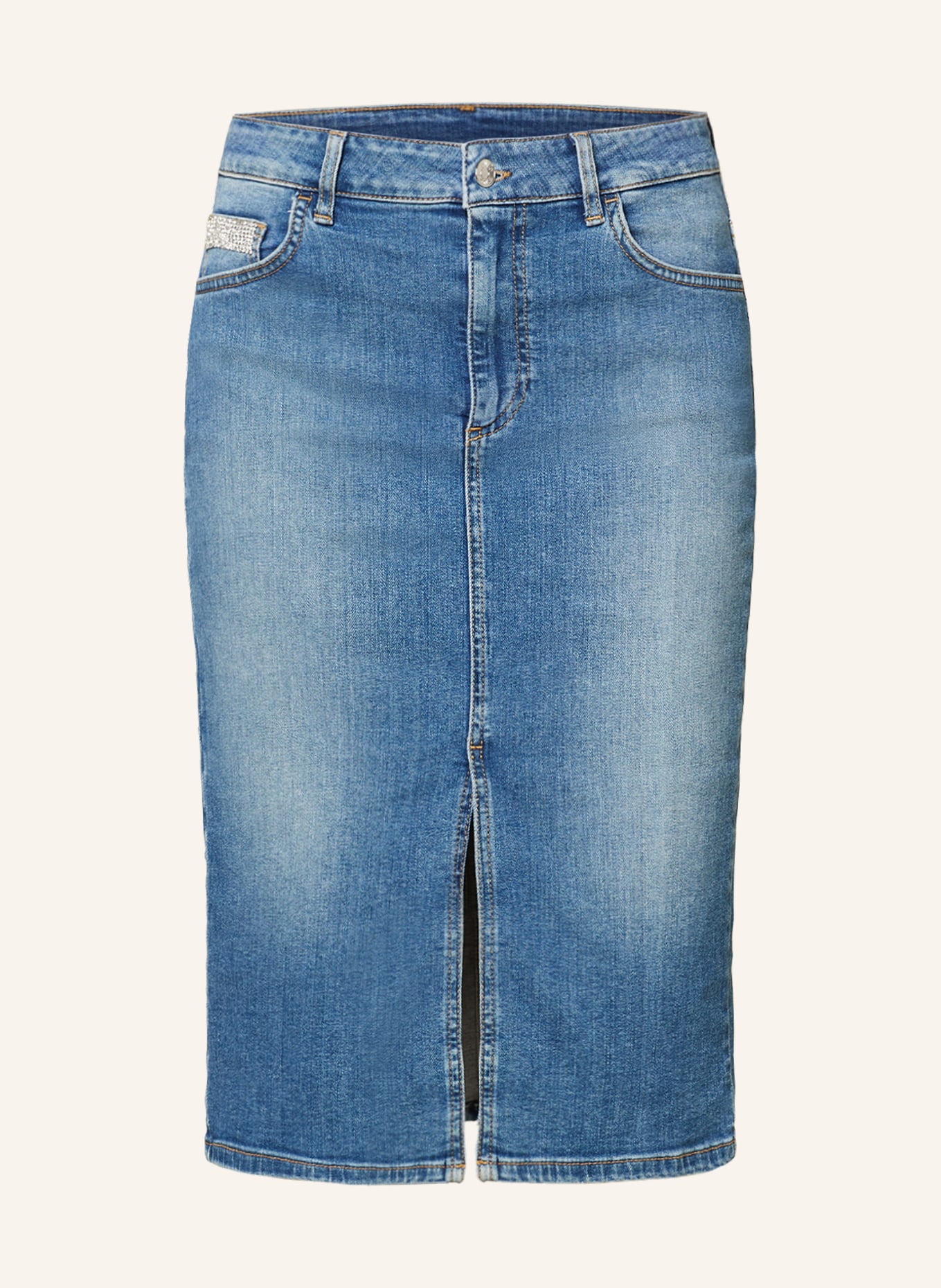 LIU JO Spódnica jeansowa z ozdobnymi kamykami, Kolor: 78713 Den.Blue dk.jewe.lux (Obrazek 1)