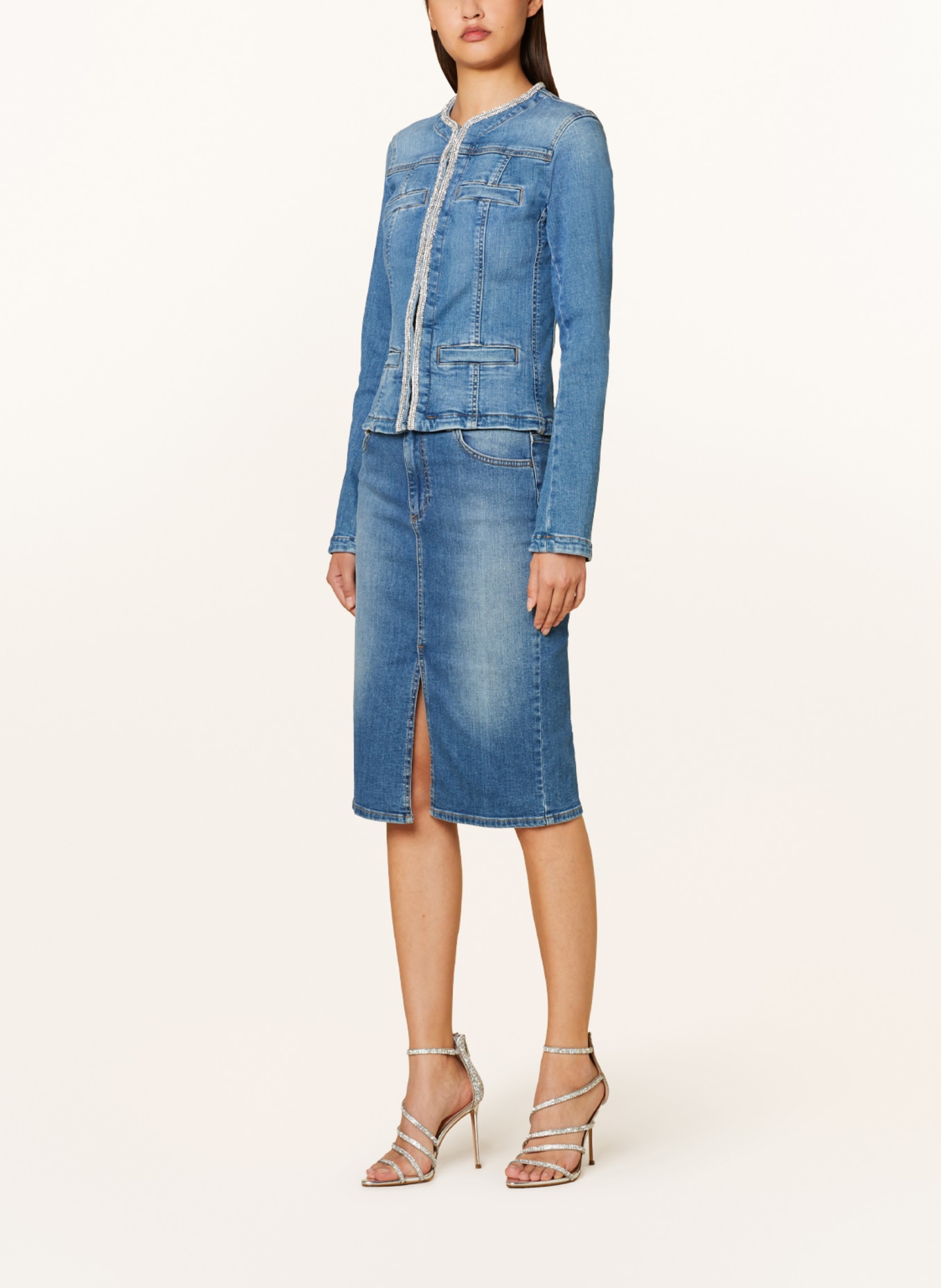 LIU JO Spódnica jeansowa z ozdobnymi kamykami, Kolor: 78713 Den.Blue dk.jewe.lux (Obrazek 2)