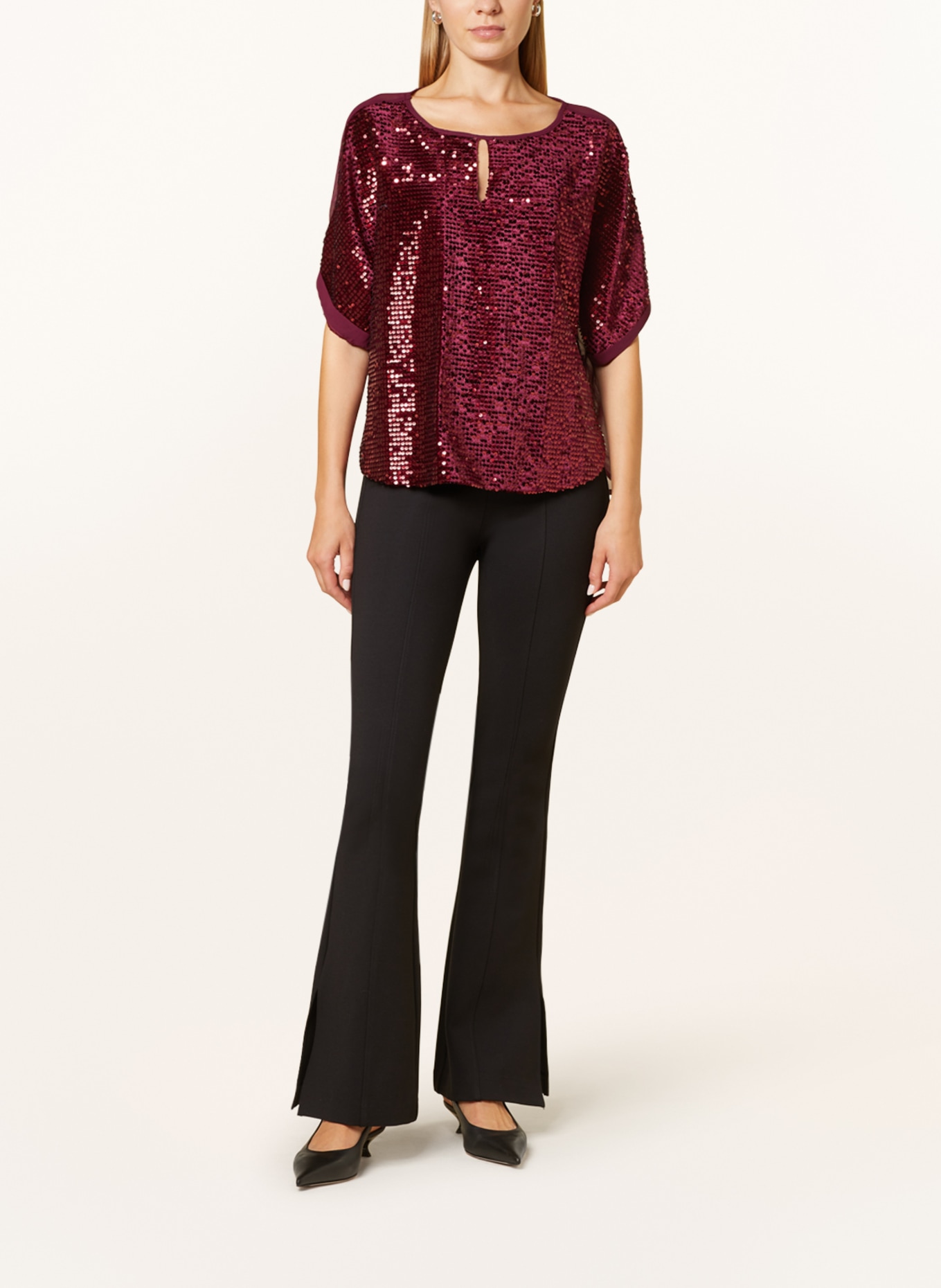 MORE & MORE Shirt blouse with sequins, Color: DARK RED (Image 2)