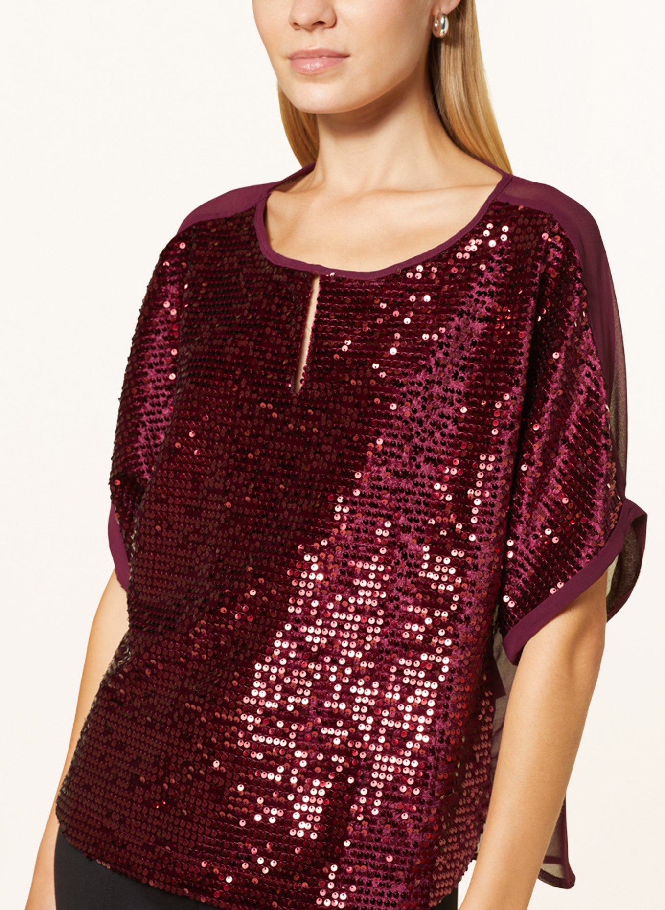 MORE & MORE Shirt blouse with sequins, Color: DARK RED (Image 4)