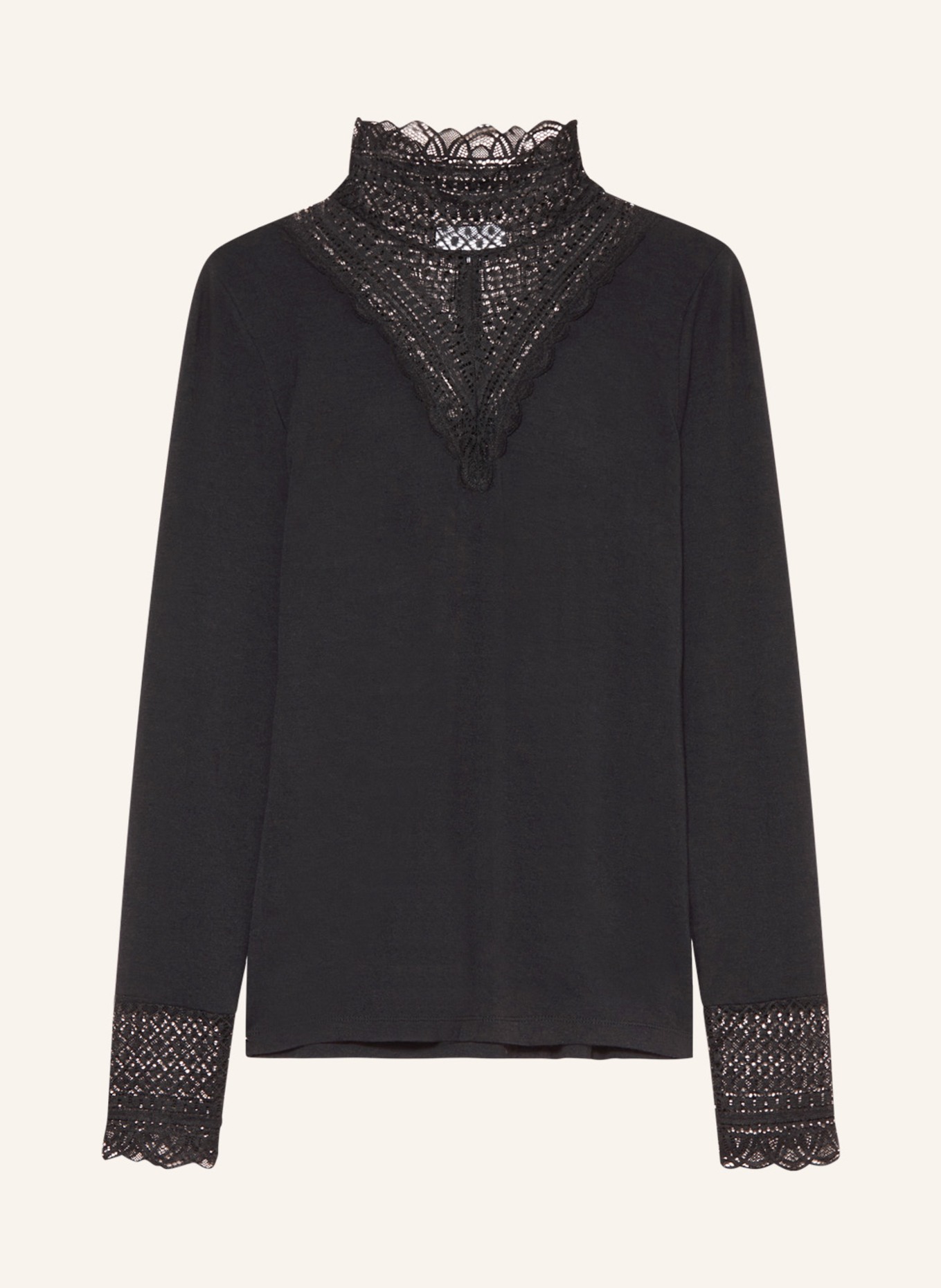 darling harbour Long sleeve shirt with lace, Color: BLACK (Image 1)