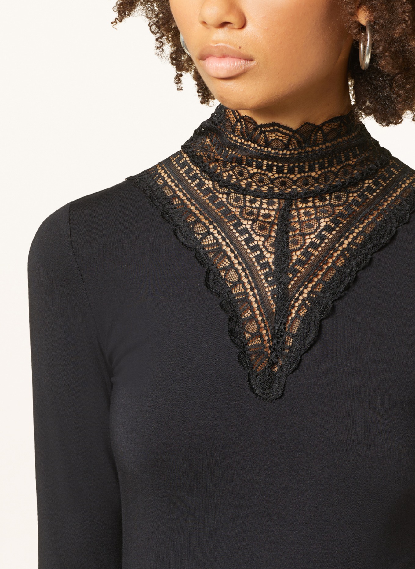 darling harbour Long sleeve shirt with lace, Color: BLACK (Image 4)