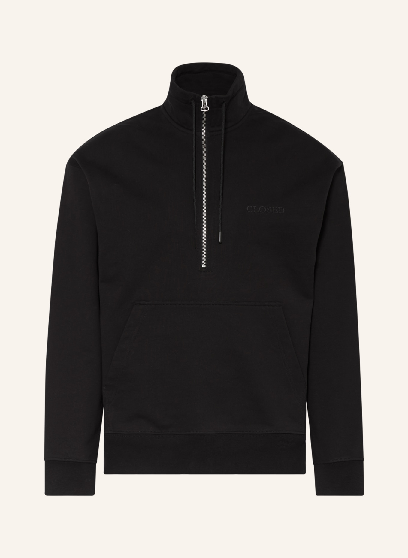CLOSED Half-zip sweater in sweatshirt fabric, Color: BLACK (Image 1)
