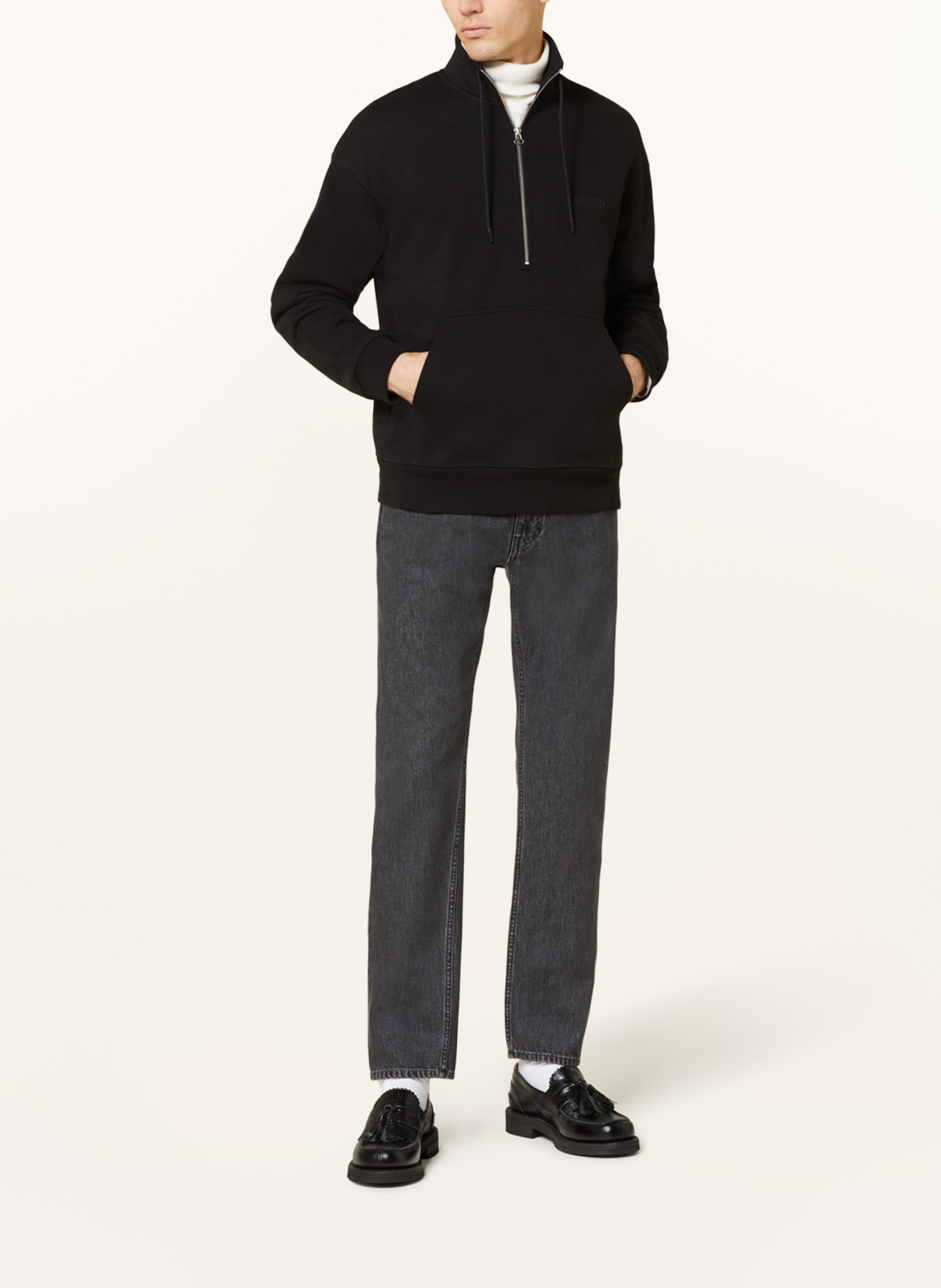 CLOSED Half-zip sweater in sweatshirt fabric, Color: BLACK (Image 2)
