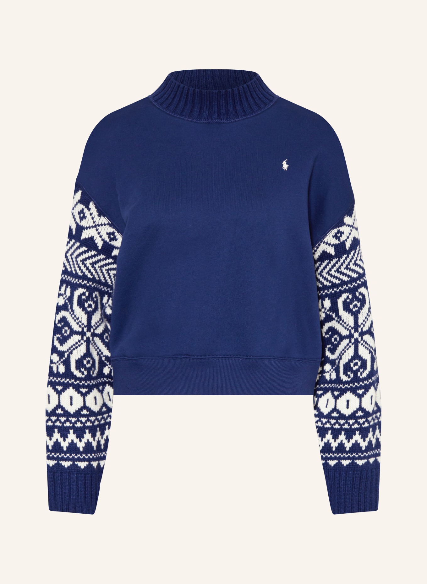POLO RALPH LAUREN Sweatshirt im Materialmix, Farbe: DUNKELBLAU/ WEISS (Bild 1)