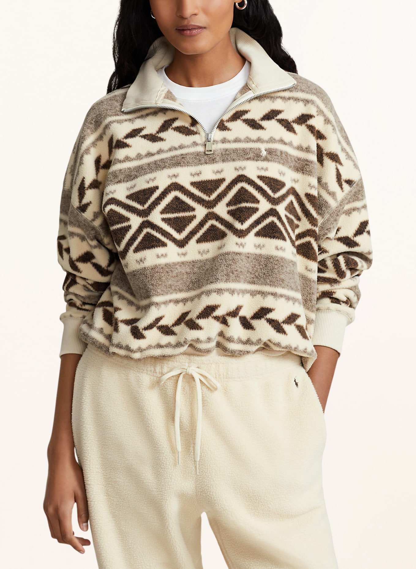 POLO RALPH LAUREN Fleece half-zip sweater, Color: CREAM/ BROWN/ GRAY (Image 4)