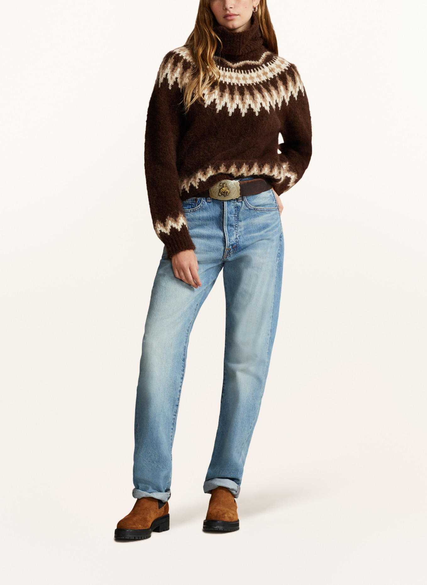 POLO RALPH LAUREN Turtleneck sweater in alpaca, Color: DARK BROWN/ BROWN/ LIGHT BROWN (Image 2)