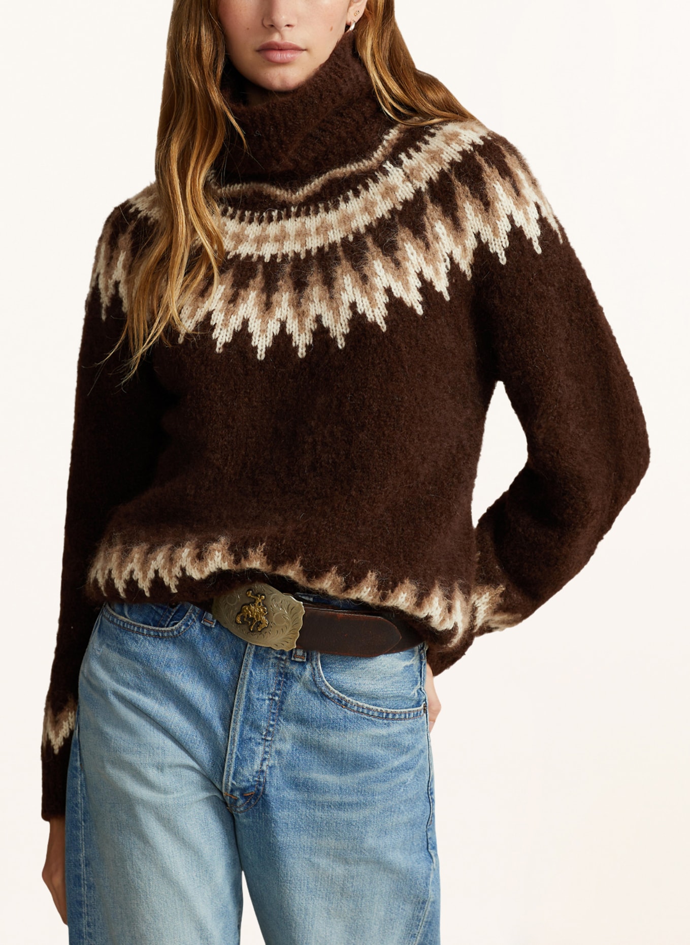 POLO RALPH LAUREN Turtleneck sweater in alpaca, Color: DARK BROWN/ BROWN/ LIGHT BROWN (Image 4)