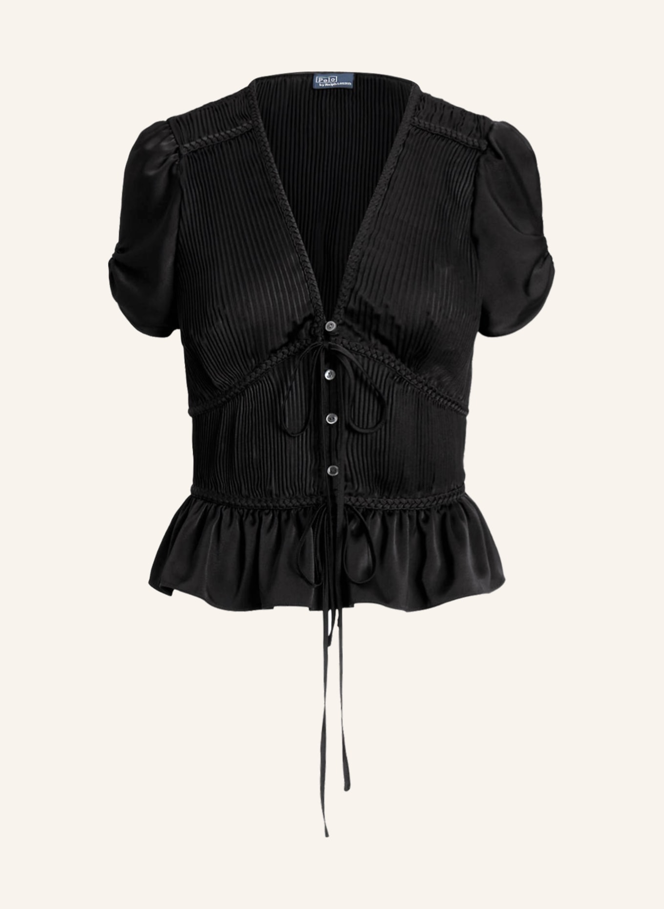 POLO RALPH LAUREN Satin blouse with pleats, Color: BLACK (Image 1)