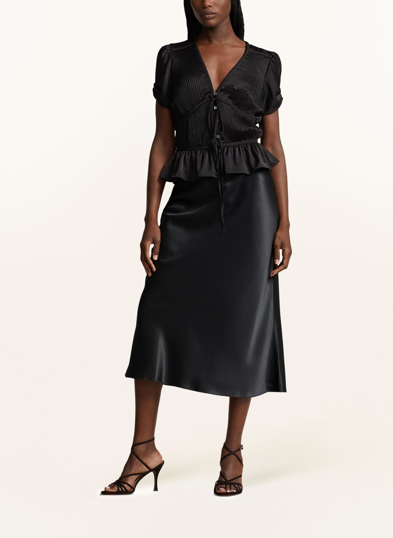 POLO RALPH LAUREN Satin blouse with pleats, Color: BLACK (Image 2)
