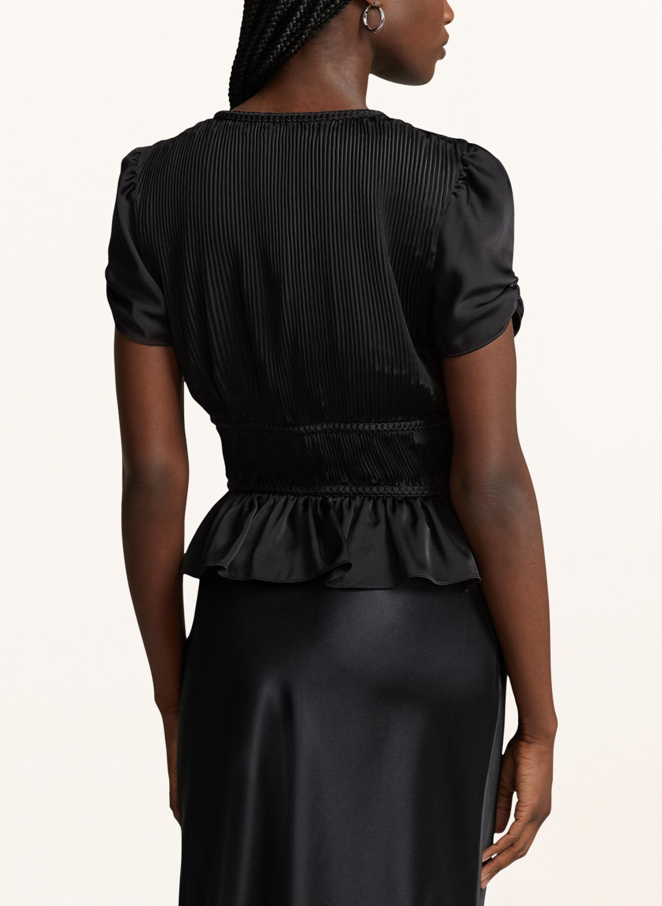 POLO RALPH LAUREN Satin blouse with pleats, Color: BLACK (Image 3)