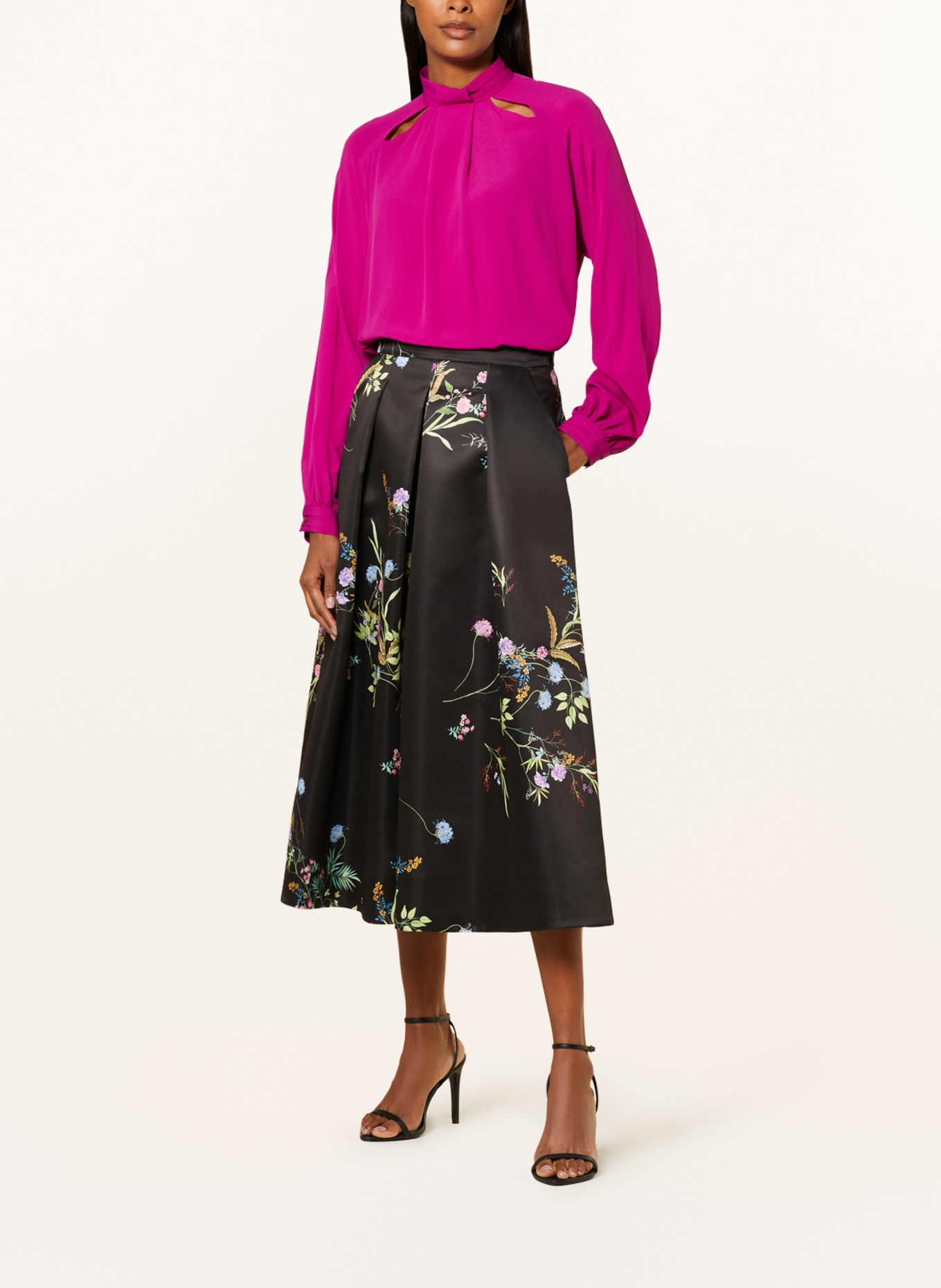 RIANI Satin skirt, Color: BLACK/ LIGHT GREEN (Image 2)