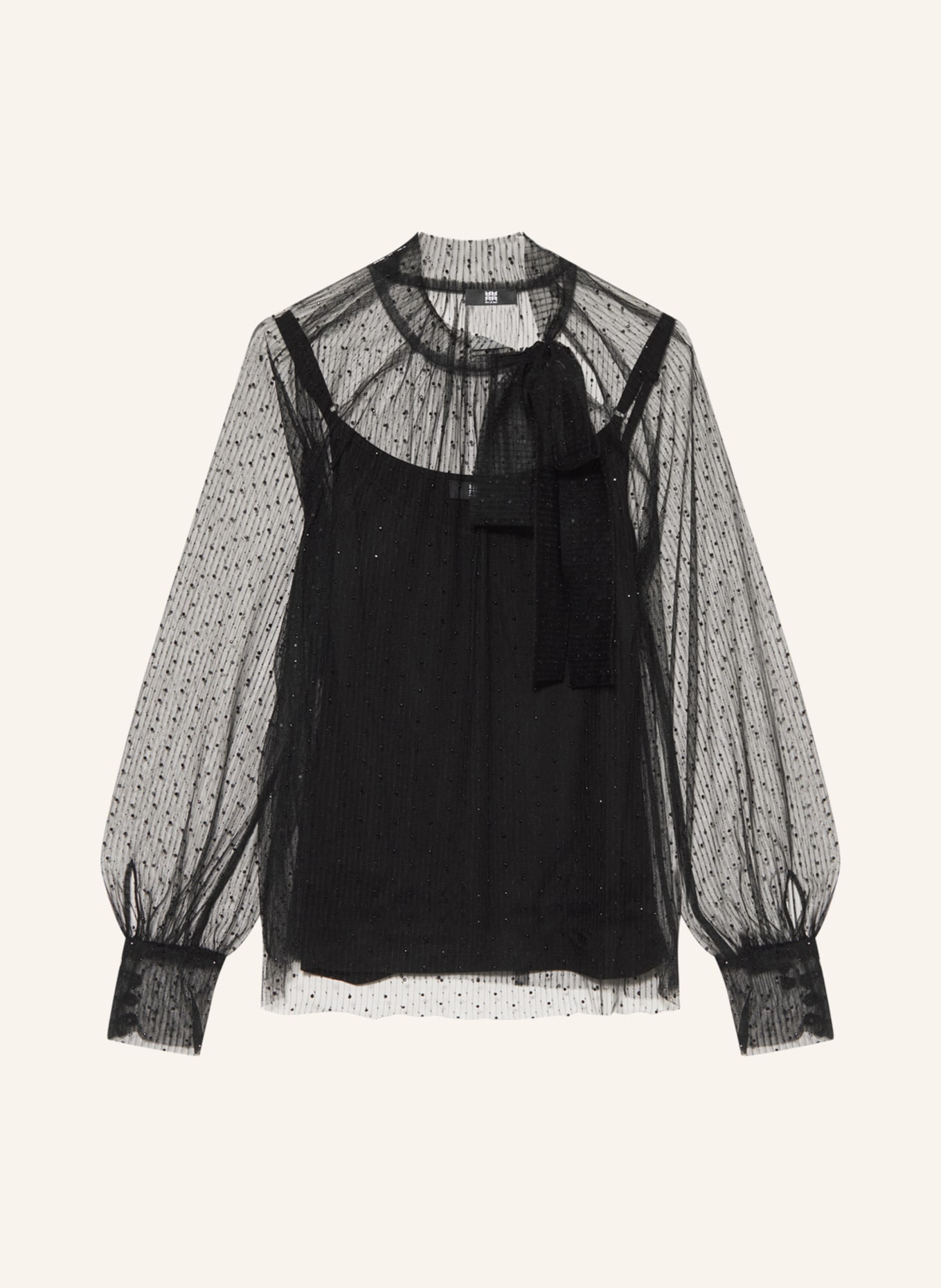 RIANI Shirt blouse made of mesh with decorative gems, Color: BLACK (Image 1)
