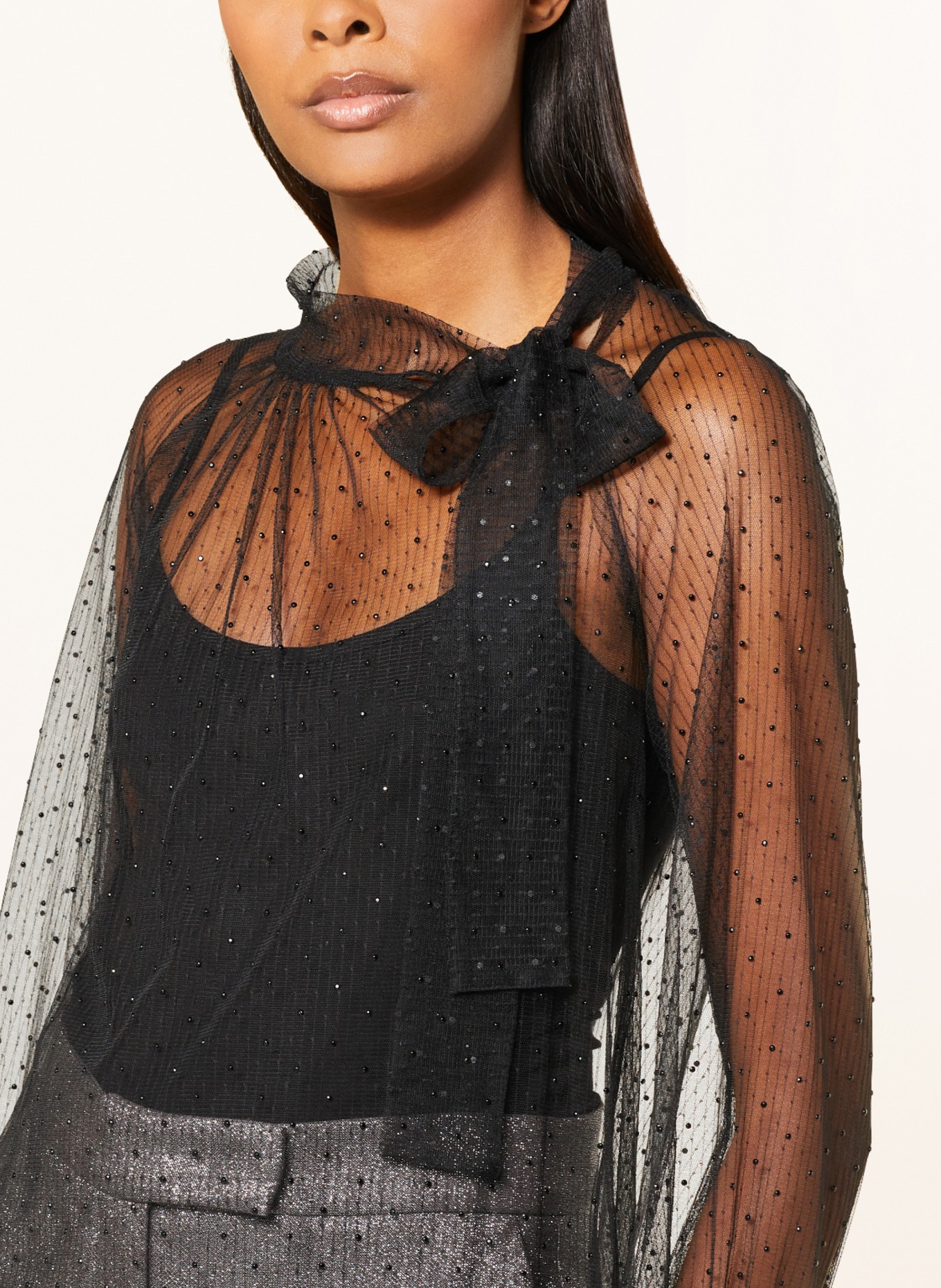RIANI Shirt blouse made of mesh with decorative gems, Color: BLACK (Image 4)