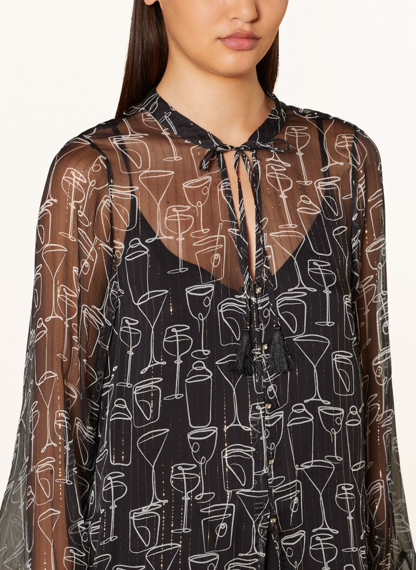 RIANI Silk blouse with glitter thread, Color: BLACK (Image 4)