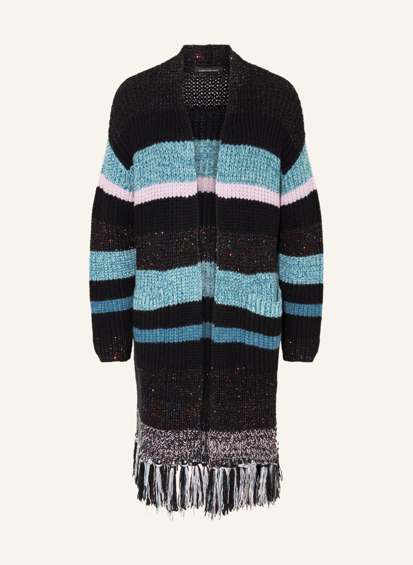 LUISA CERANO Knit cardigan with alpaca and sequins, Color: BLACK/ LIGHT BLUE/ LIGHT PURPLE (Image 1)