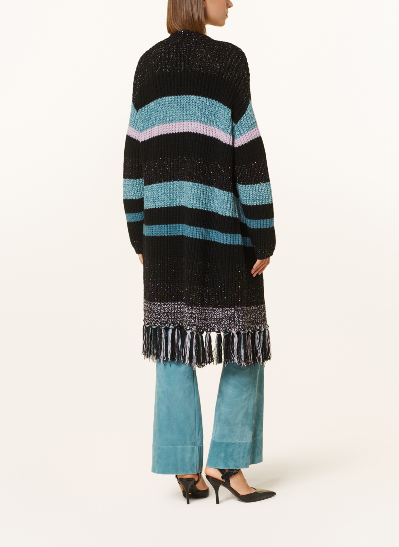 LUISA CERANO Knit cardigan with alpaca and sequins, Color: BLACK/ LIGHT BLUE/ LIGHT PURPLE (Image 3)