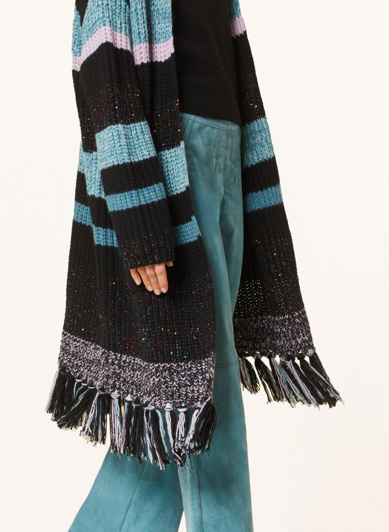 LUISA CERANO Knit cardigan with alpaca and sequins, Color: BLACK/ LIGHT BLUE/ LIGHT PURPLE (Image 4)