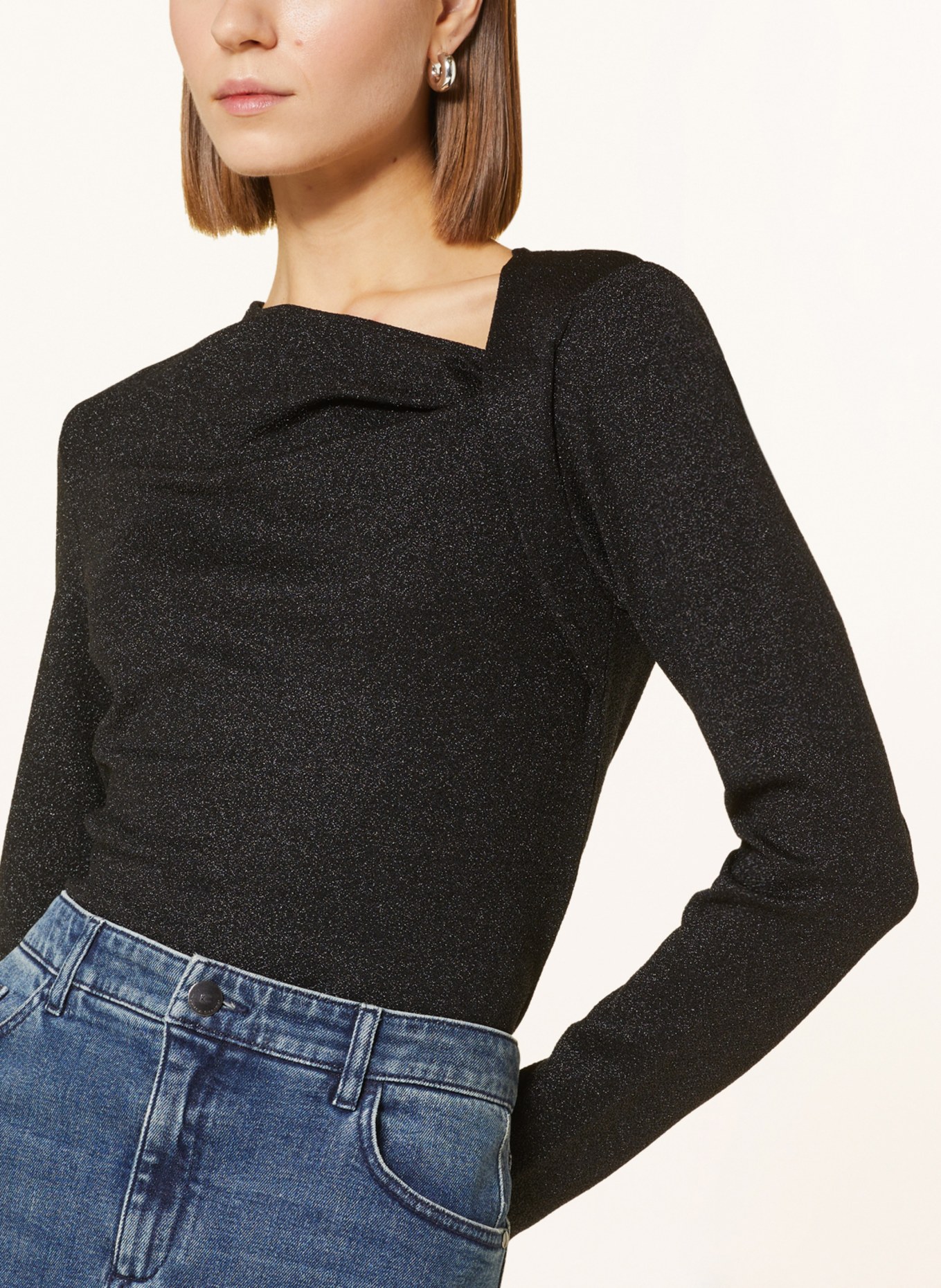 LUISA CERANO Long sleeve shirt with glitter thread, Color: BLACK (Image 4)