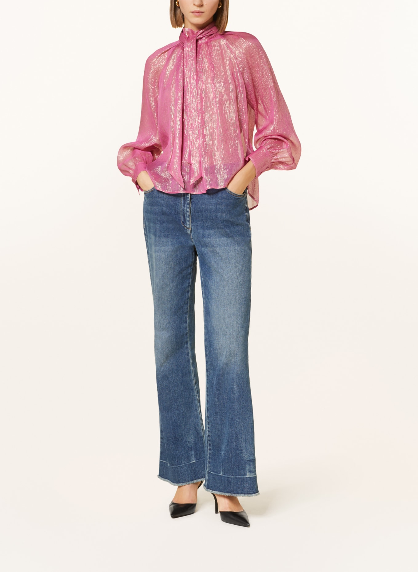 LUISA CERANO Bow-tie blouse in silk with glitter thread, Color: 4305 the silk lamé (Image 2)