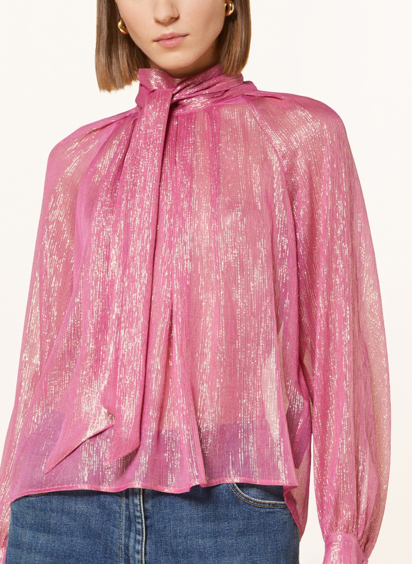 LUISA CERANO Bluzka z wiązaniem pod szyją z jedwabiu, z błyszczącą przędzą, Kolor: 4305 the silk lamé (Obrazek 4)