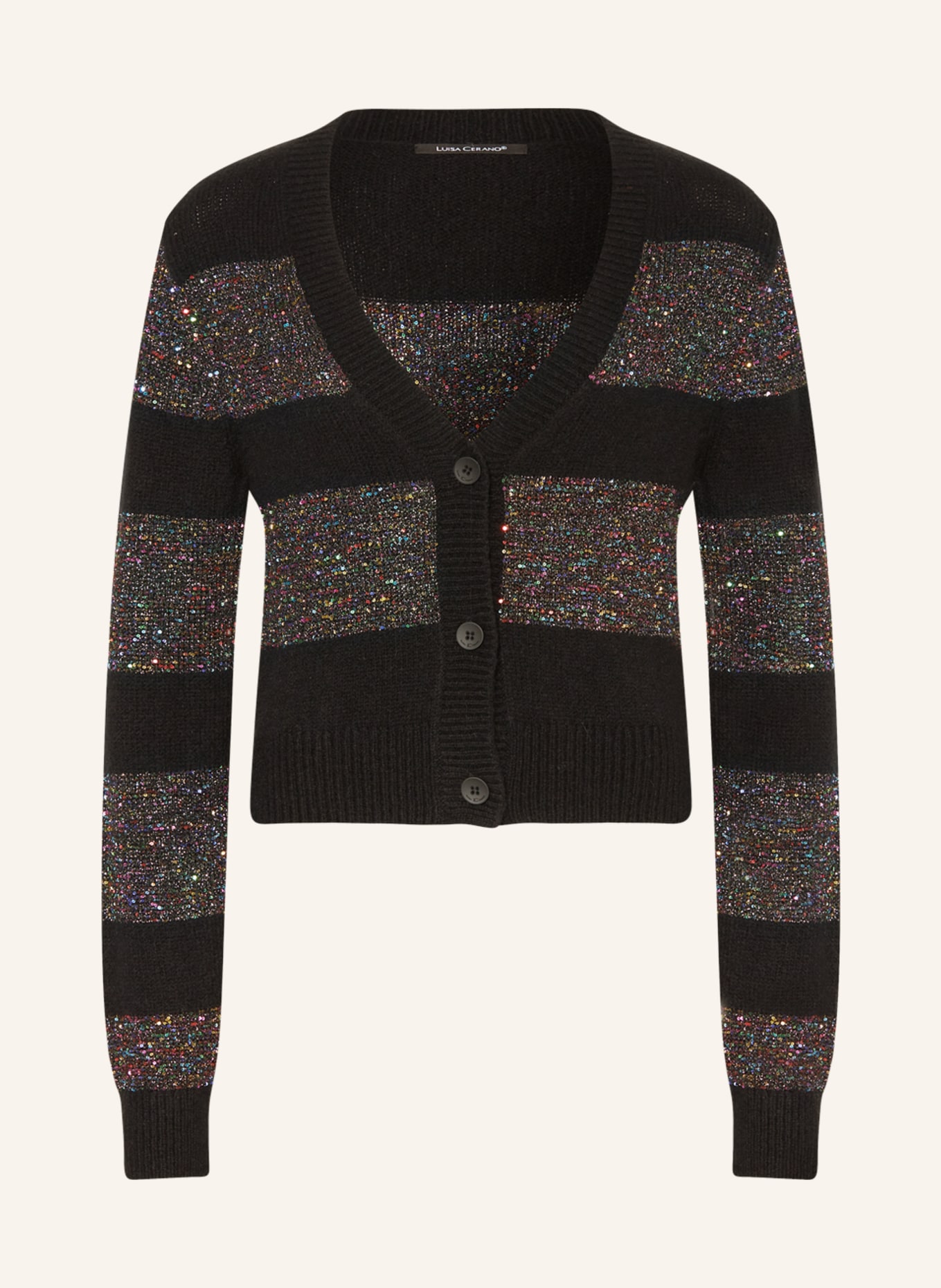 LUISA CERANO Cardigan with sequins, Color: BLACK/ GREEN/ RED (Image 1)