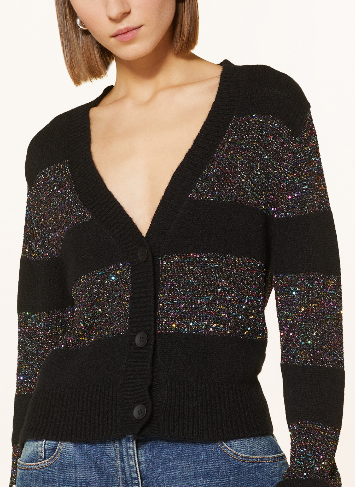 LUISA CERANO Cardigan with sequins, Color: BLACK/ GREEN/ RED (Image 4)