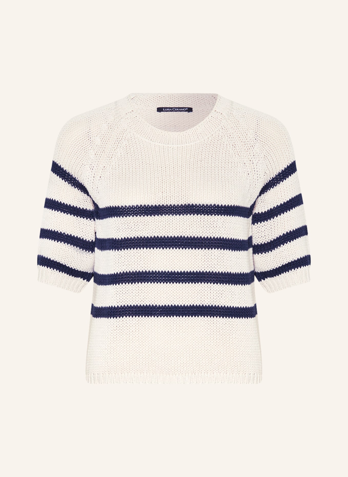 LUISA CERANO Knit shirt with linen, Color: CREAM/ DARK BLUE (Image 1)