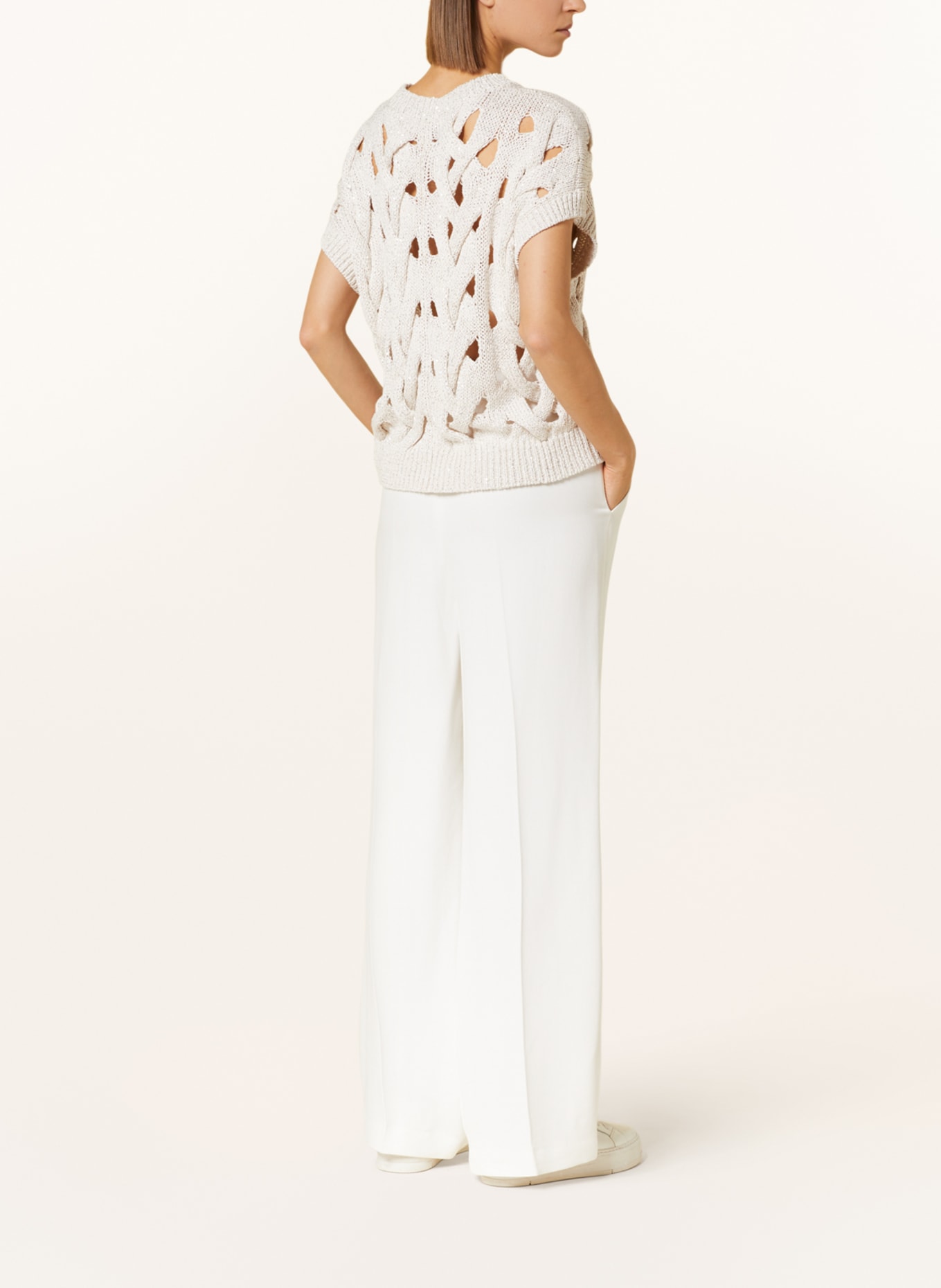 LUISA CERANO Sweater vest with linen and sequins, Color: CREAM (Image 3)