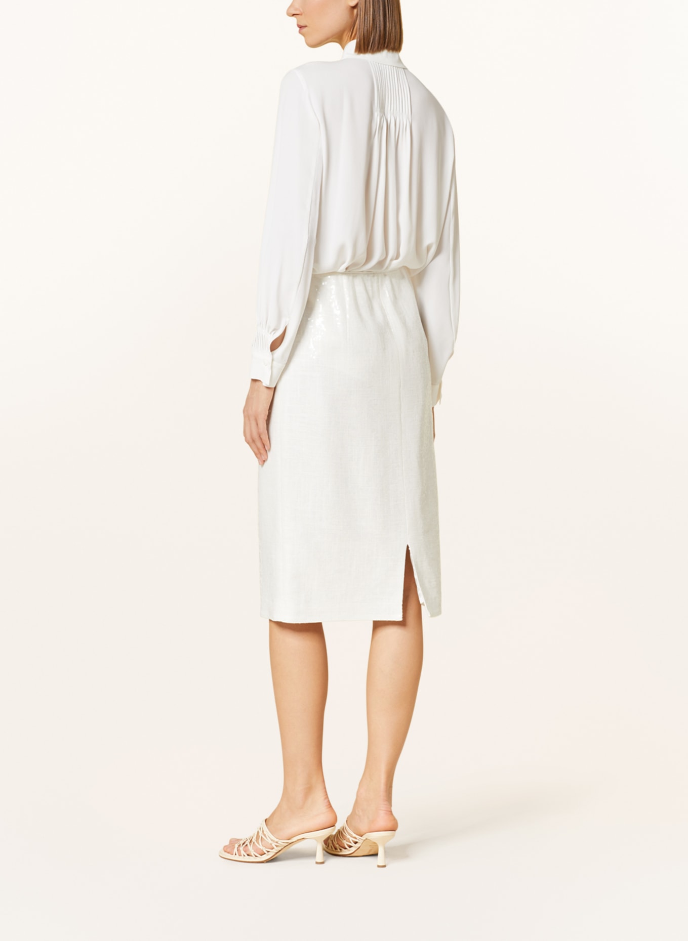 LUISA CERANO Skirt with linen and sequins, Color: WHITE (Image 3)