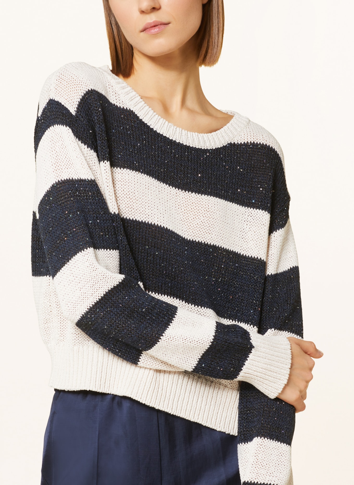 LUISA CERANO Sweter z cekinami, Kolor: KREMOWY/ GRANATOWY (Obrazek 4)