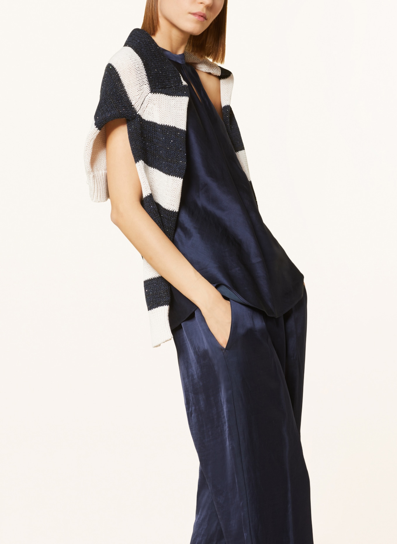 LUISA CERANO Pullover mit Pailletten, Farbe: CREME/ DUNKELBLAU (Bild 5)
