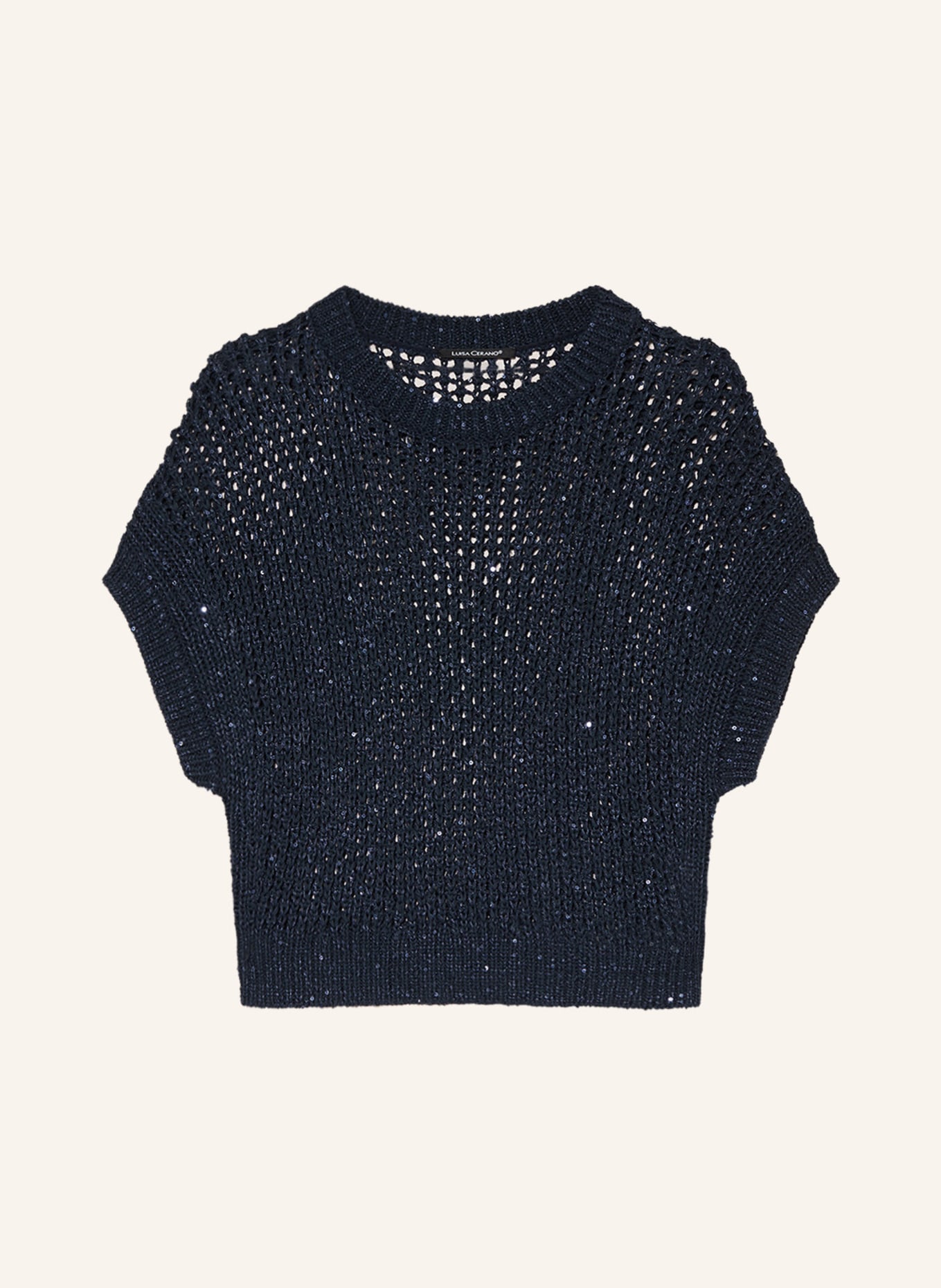 LUISA CERANO Knit shirt with linen and sequins, Color: DARK BLUE (Image 1)