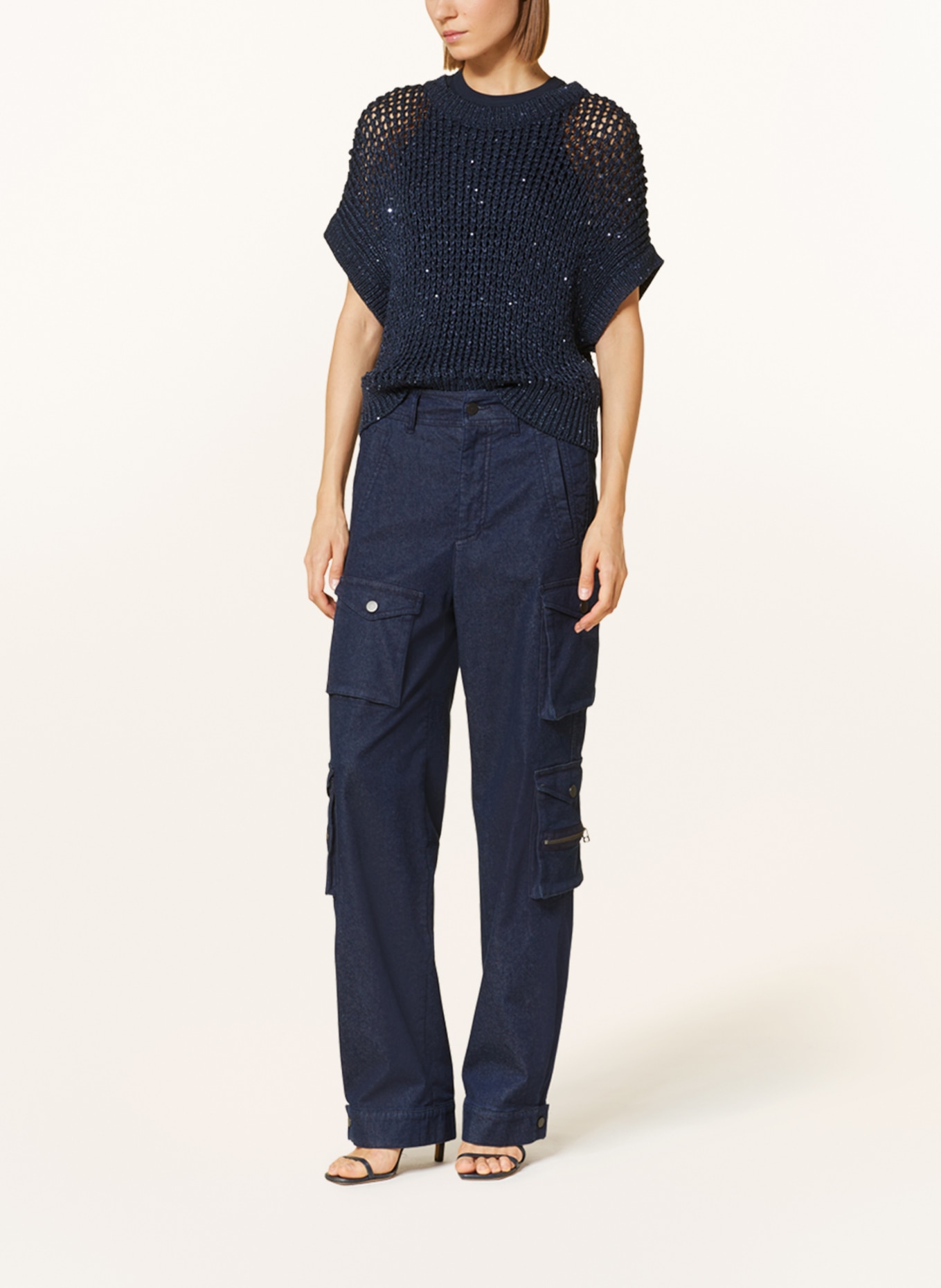 LUISA CERANO Knit shirt with linen and sequins, Color: DARK BLUE (Image 2)