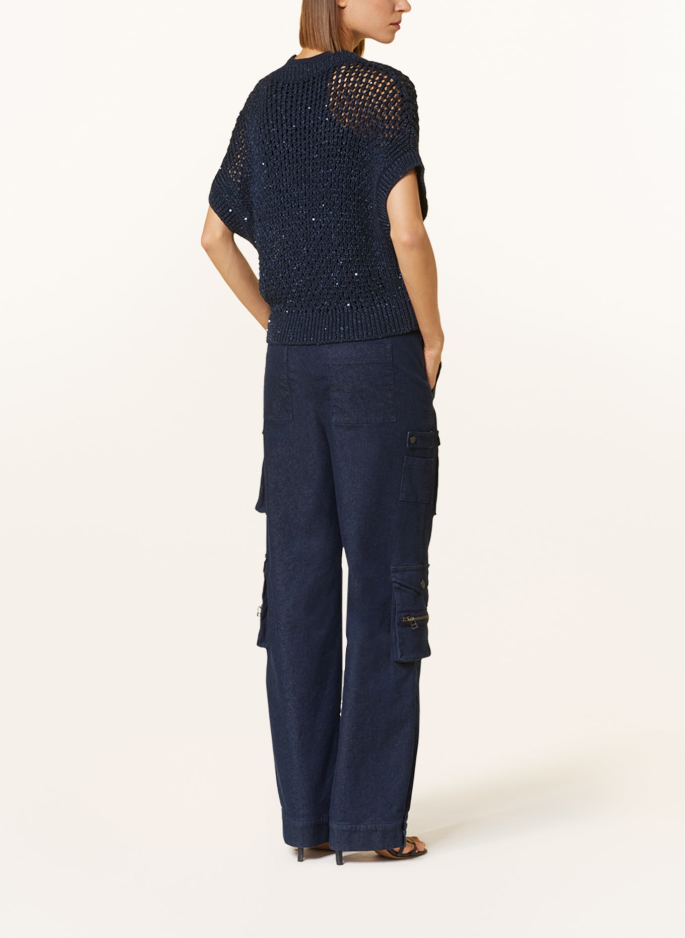 LUISA CERANO Knit shirt with linen and sequins, Color: DARK BLUE (Image 3)
