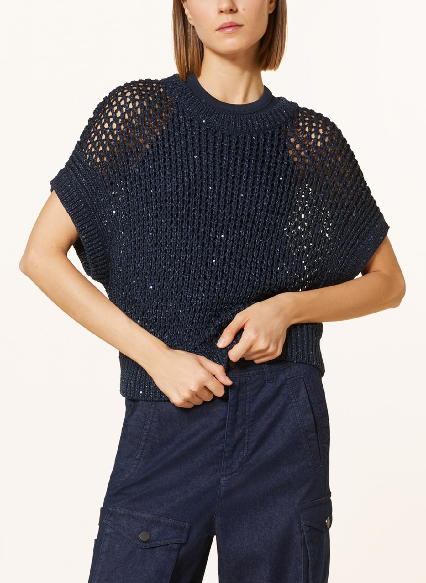 LUISA CERANO Knit shirt with linen and sequins, Color: DARK BLUE (Image 4)