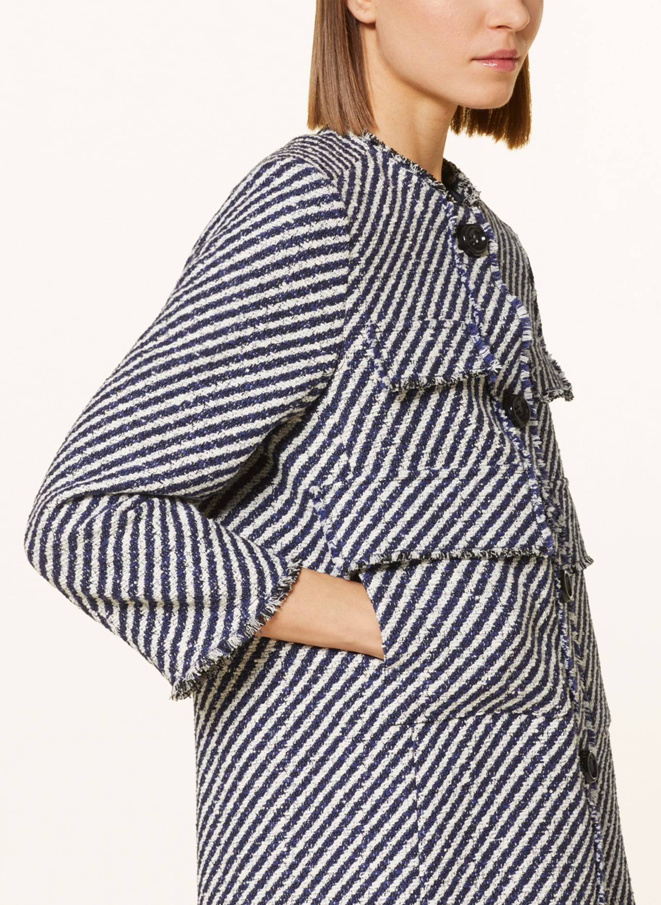 LUISA CERANO Tweed coat, Color: DARK BLUE/ WHITE (Image 4)