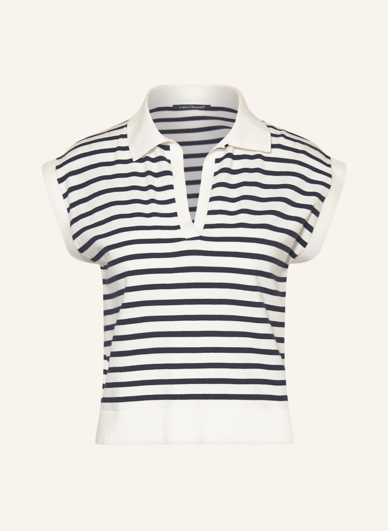 LUISA CERANO Knitted polo shirt, Color: WHITE/ DARK BLUE (Image 1)