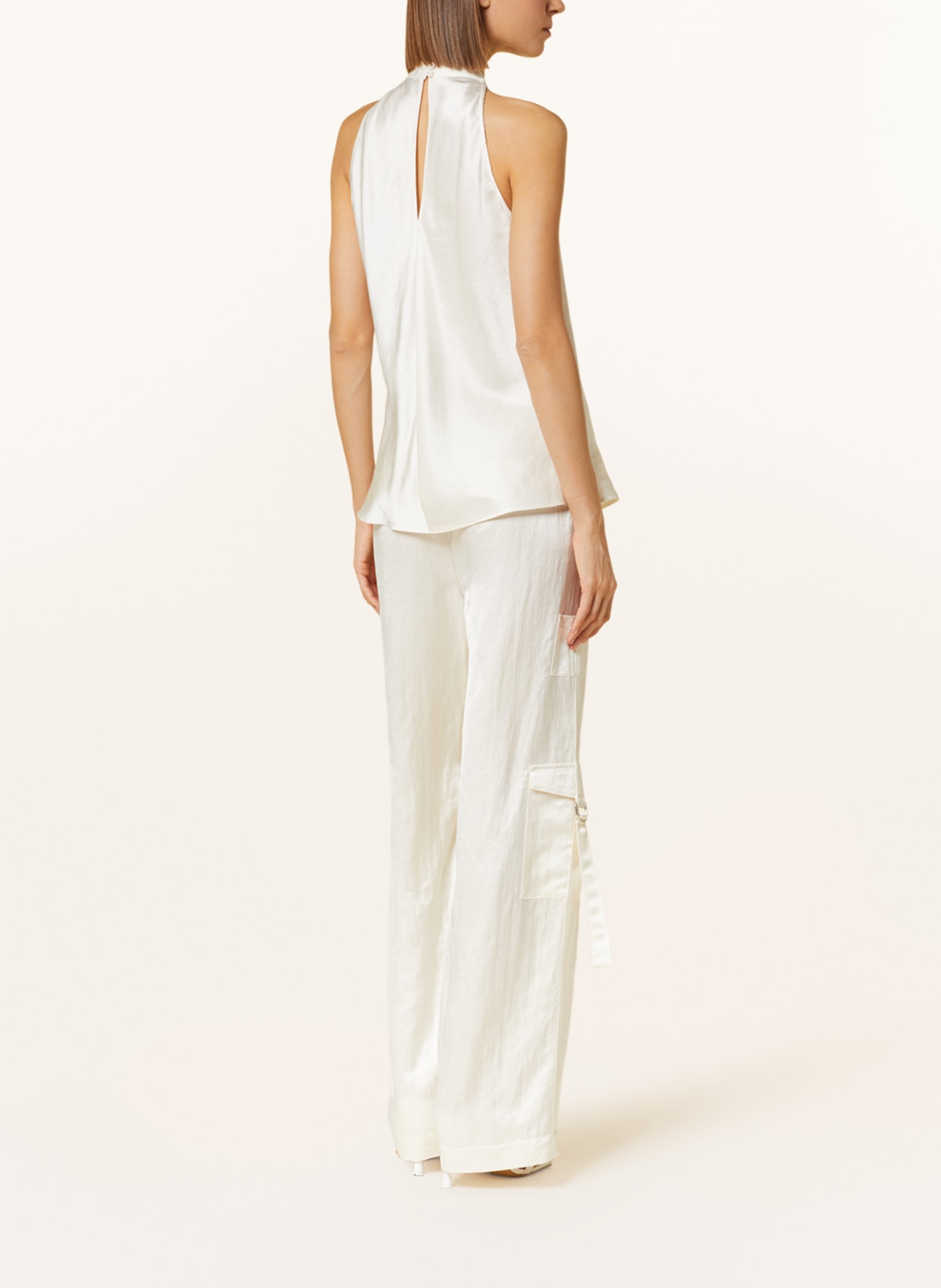 LUISA CERANO Blouse top in satin with linen, Color: CREAM (Image 3)