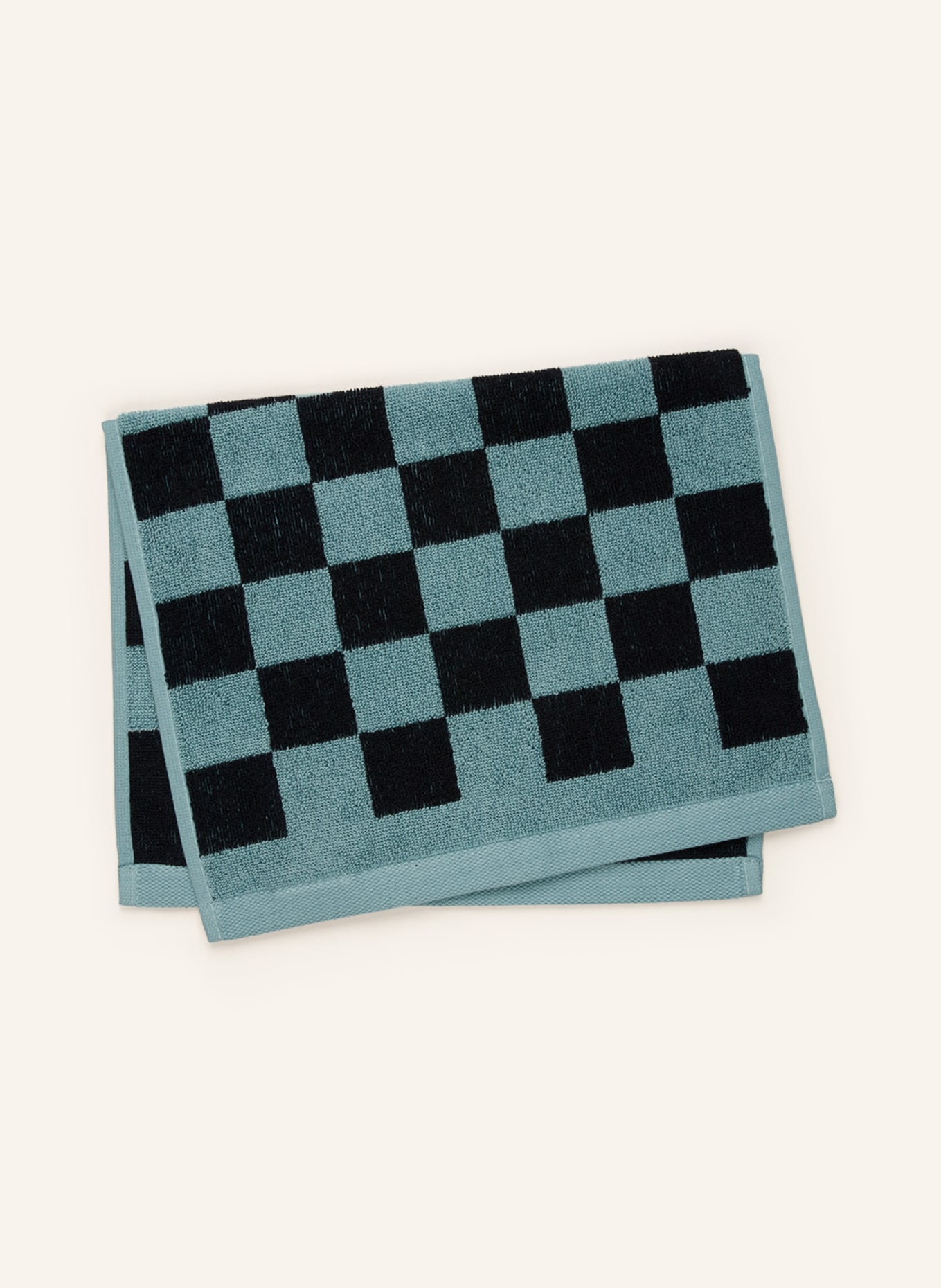 Marc O'Polo Guest towel CHECKER, Color: TURQUOISE/ BLACK (Image 2)